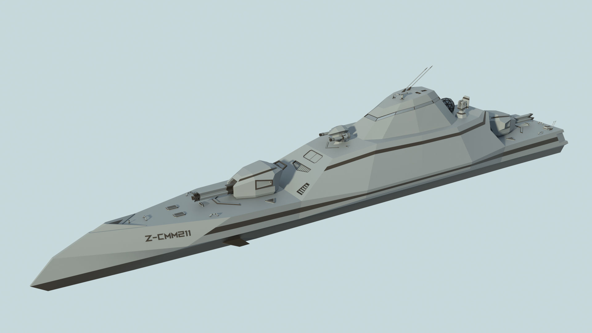 Futuristic Military Stealth Ship Low-poly 3D model_9
