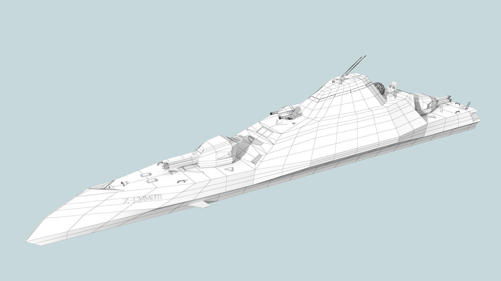 Futuristic Military Stealth Ship Low-poly 3D model_10