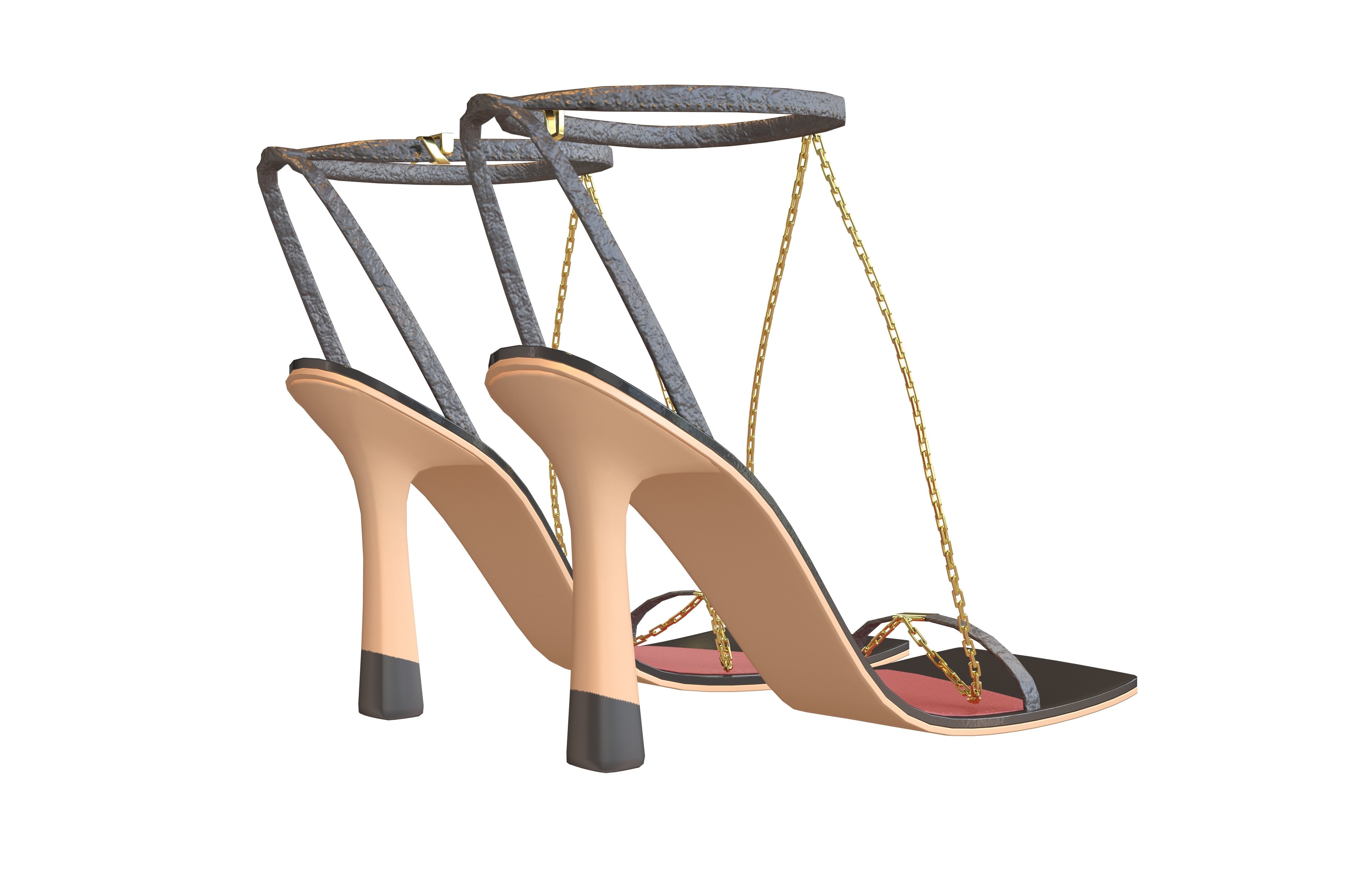 Square Toe Leather Sandals v2 003 Low-poly 3D model_4