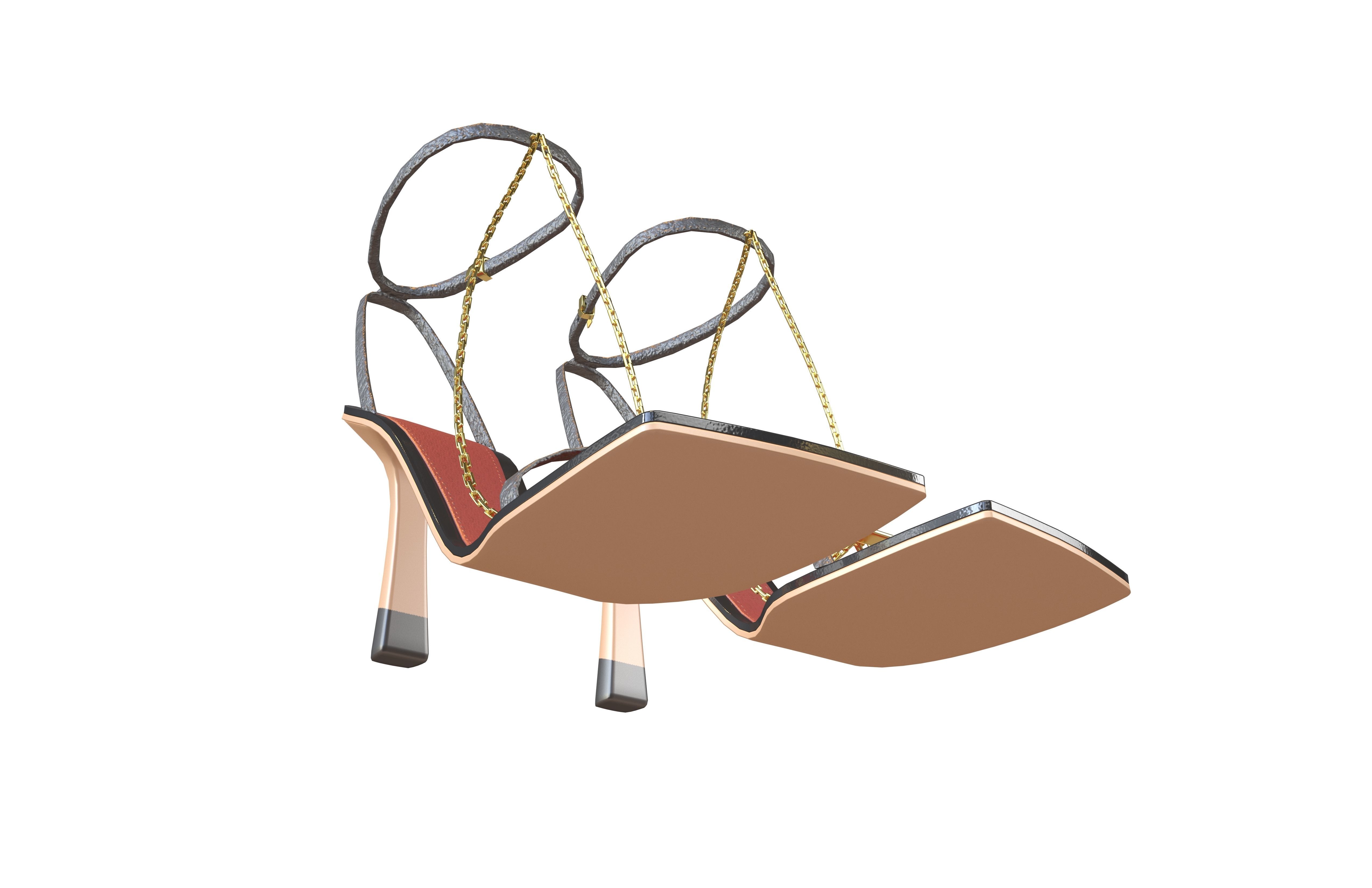 Square Toe Leather Sandals v2 003 Low-poly 3D model_3