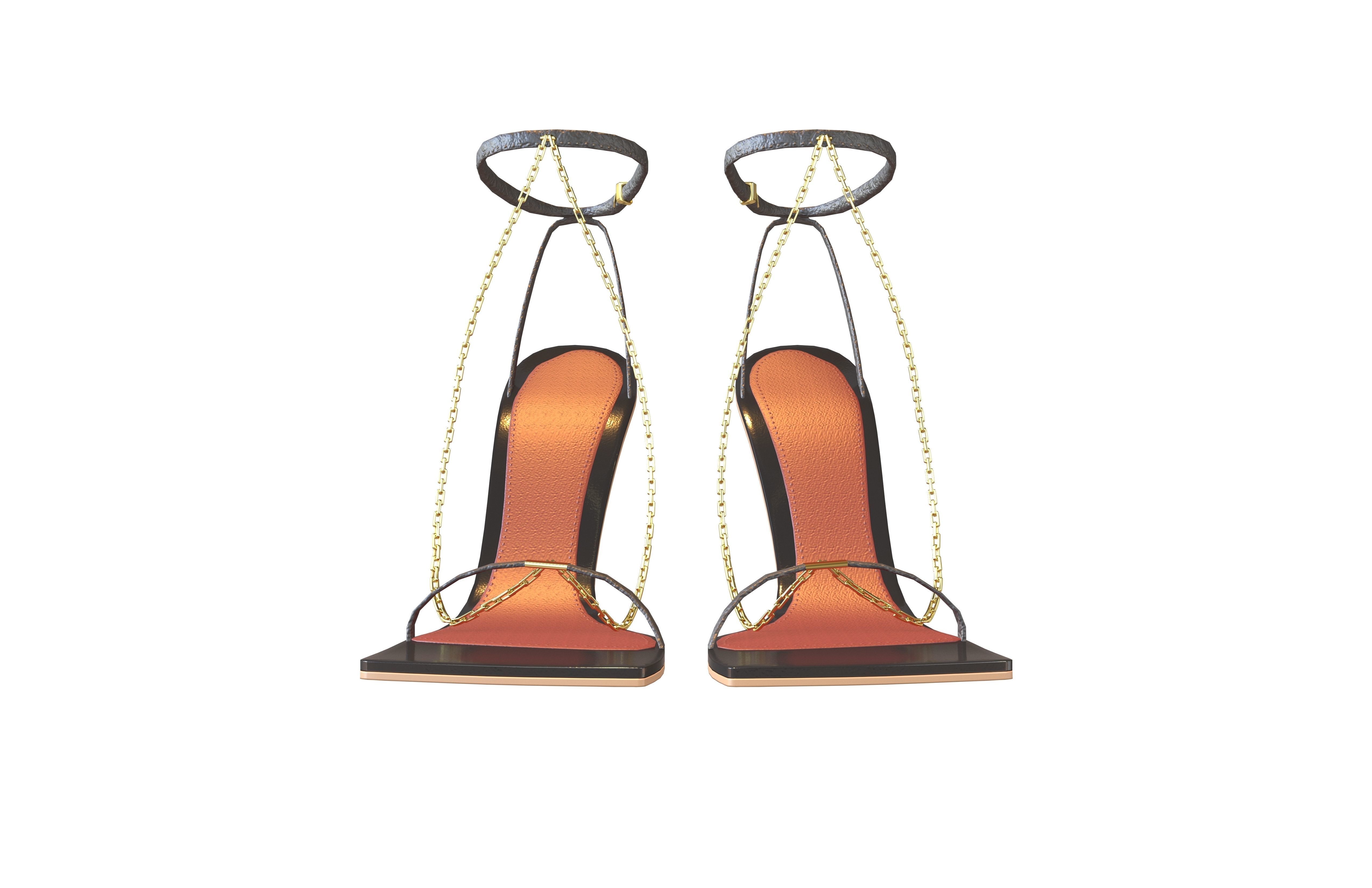 Square Toe Leather Sandals v2 003 Low-poly 3D model_1