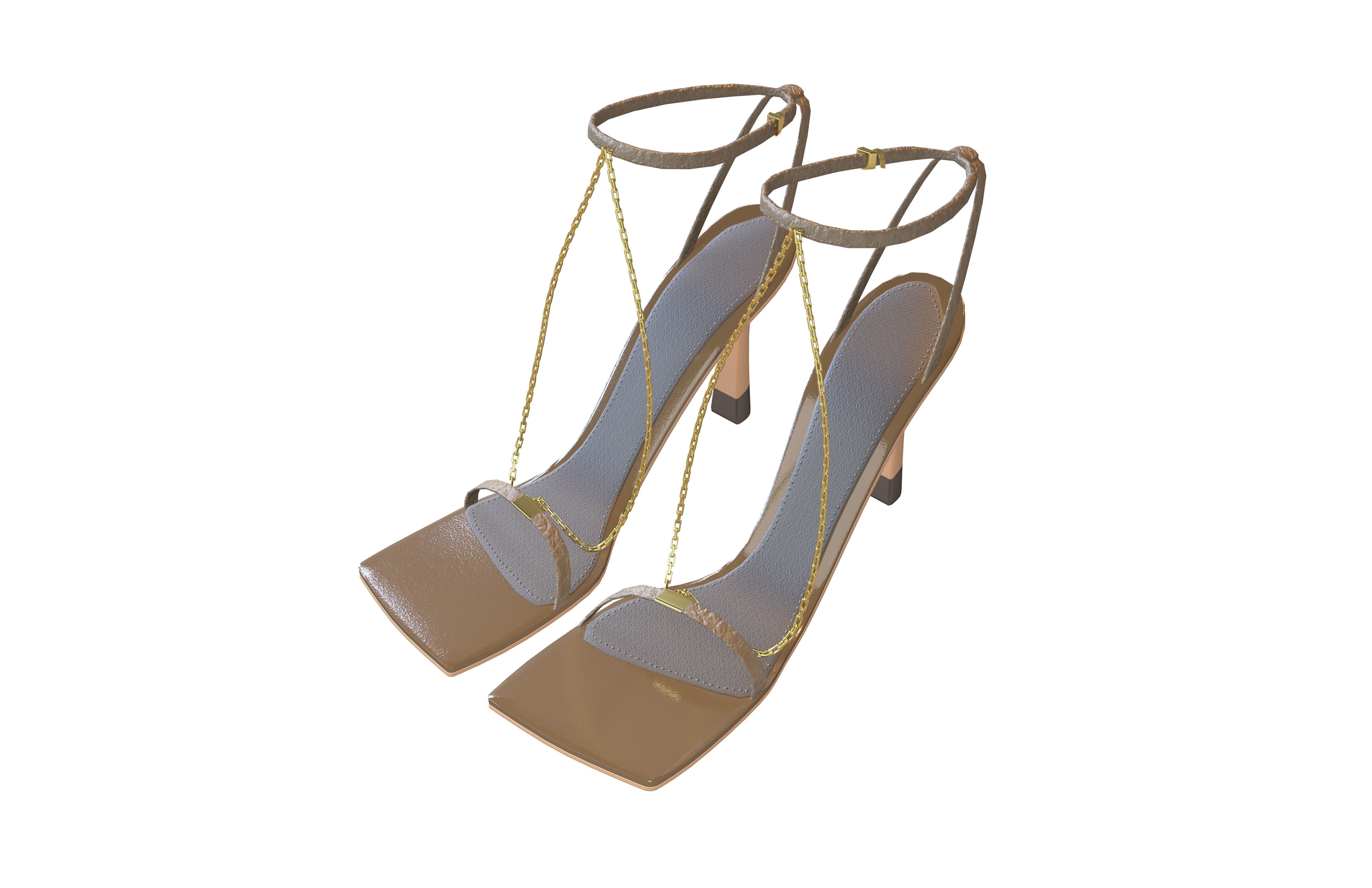 Square Toe Leather Sandals v2 004 Low-poly 3D model_2