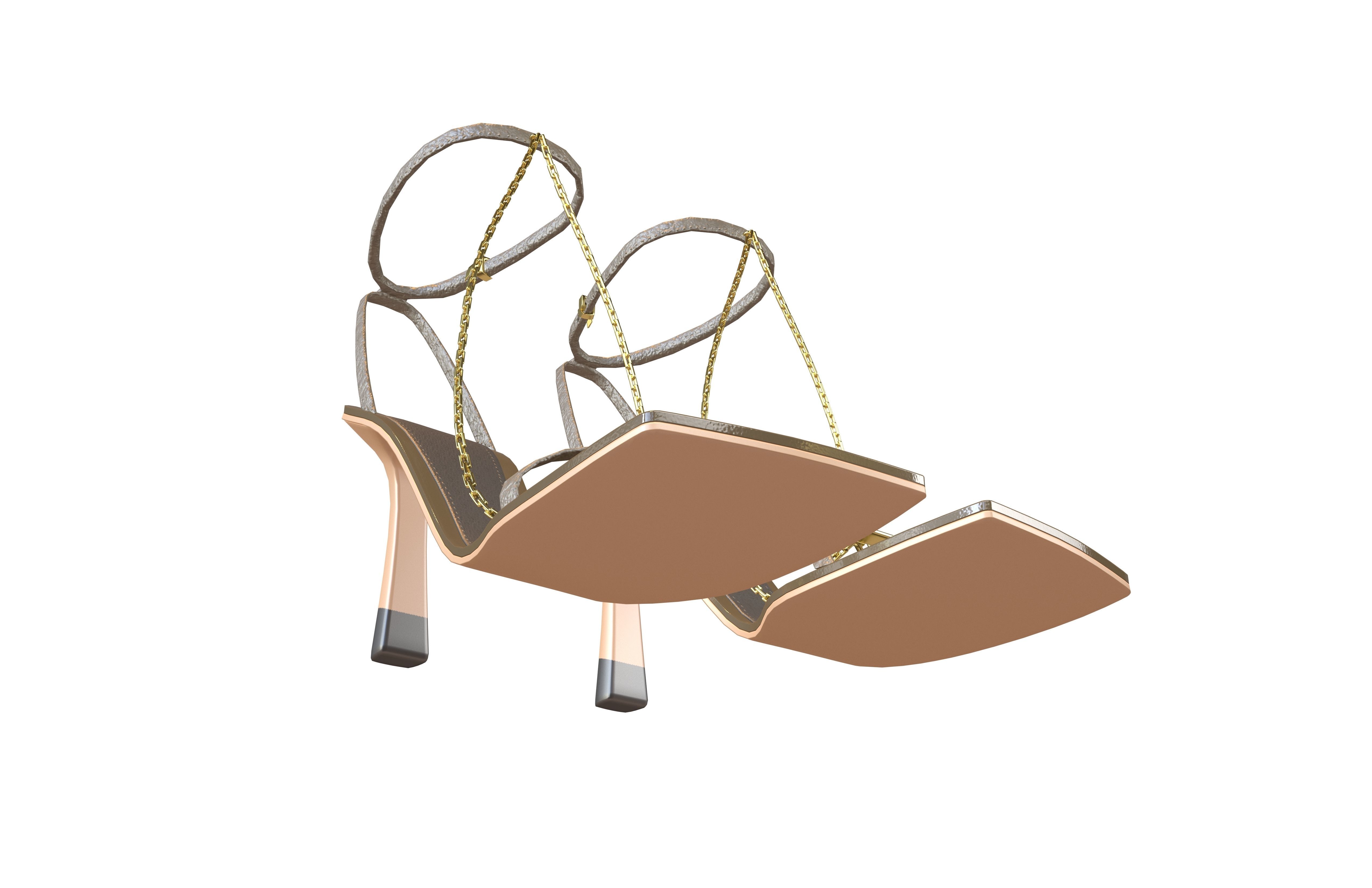 Square Toe Leather Sandals v2 004 Low-poly 3D model_3
