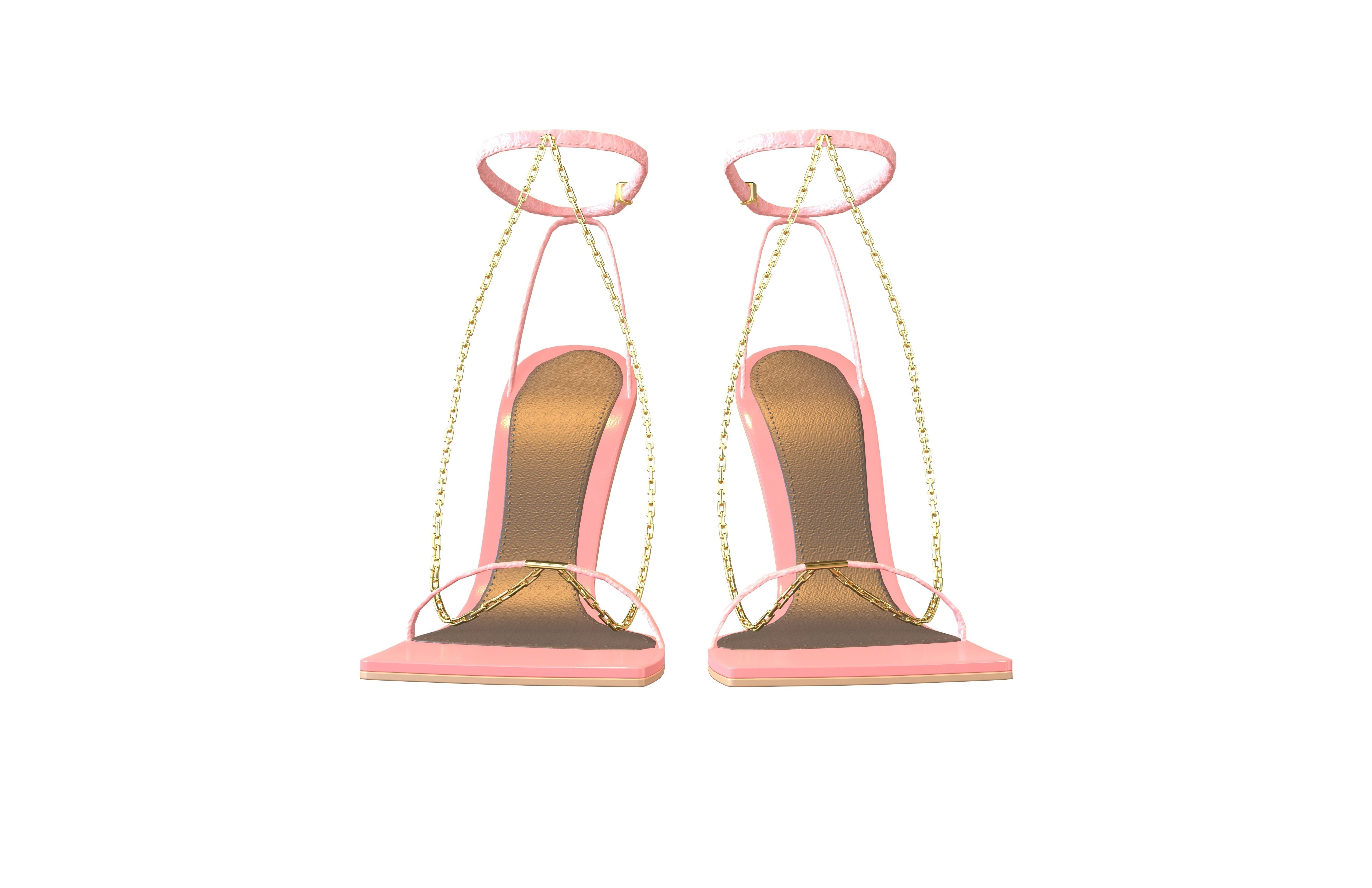 Square Toe Leather Sandals v2 006 Low-poly 3D model_1