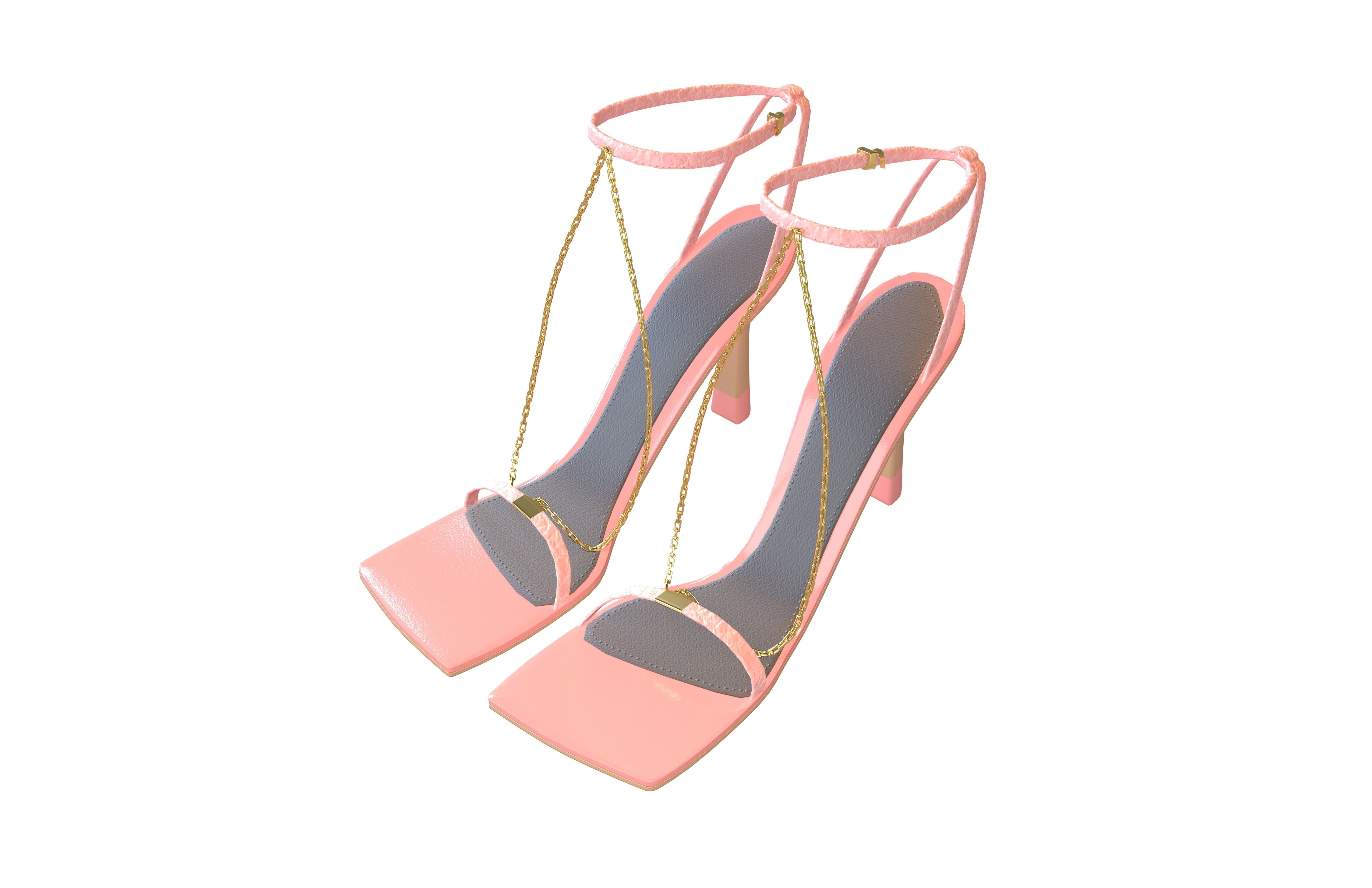 Square Toe Leather Sandals v2 006 Low-poly 3D model_2