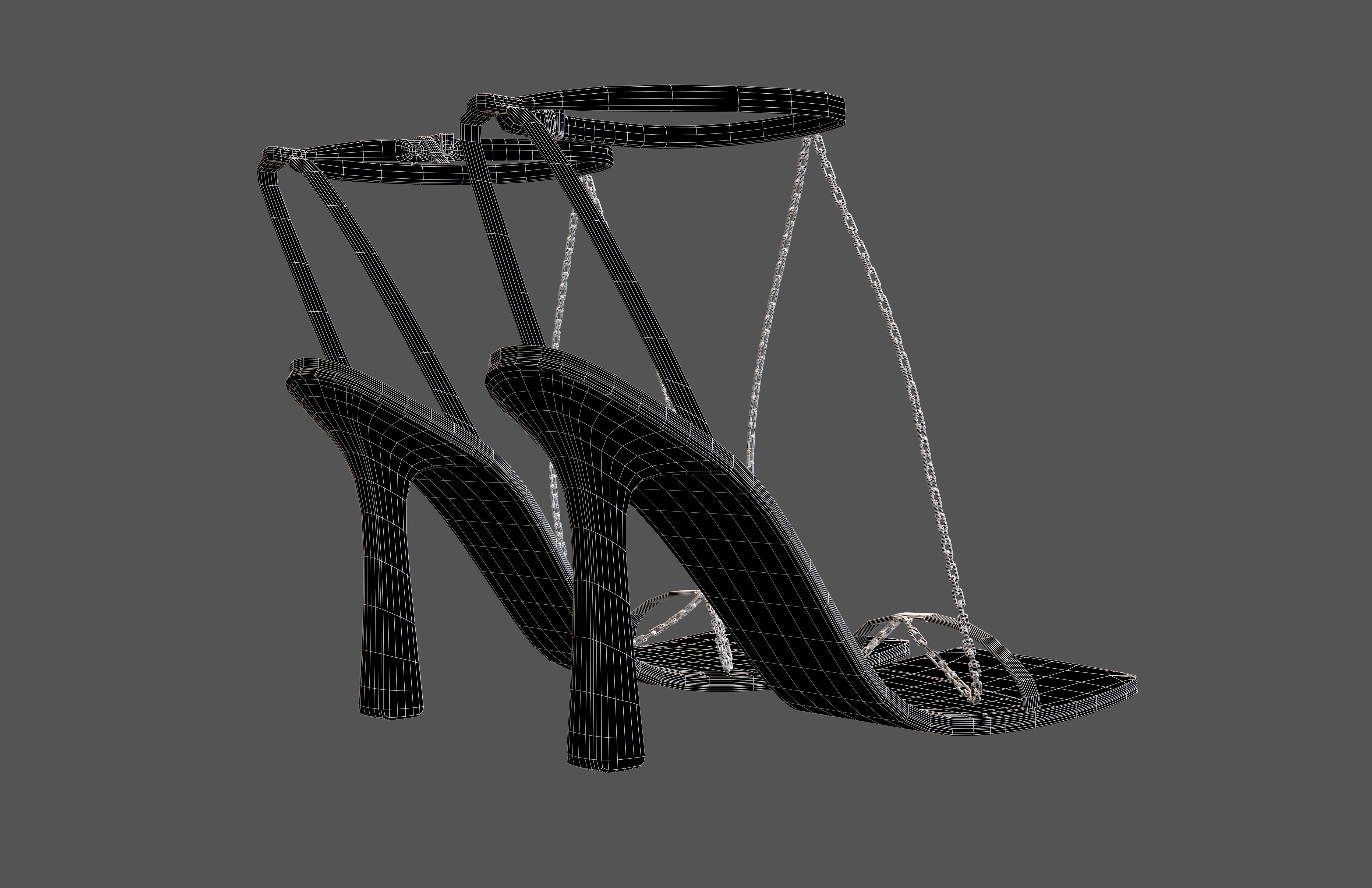 Square Toe Leather Sandals v2 006 Low-poly 3D model_9