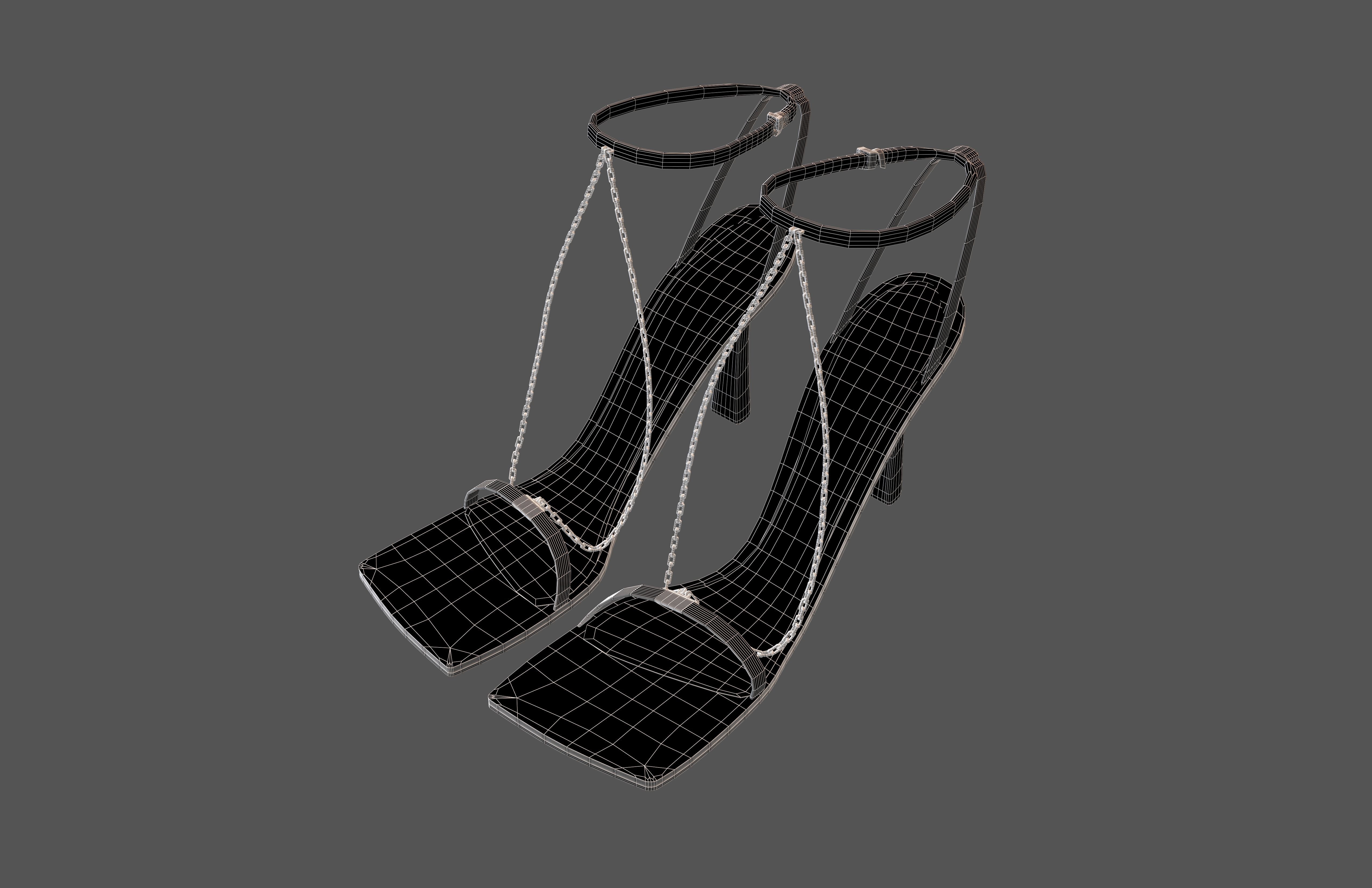 Square Toe Leather Sandals v2 006 Low-poly 3D model_7