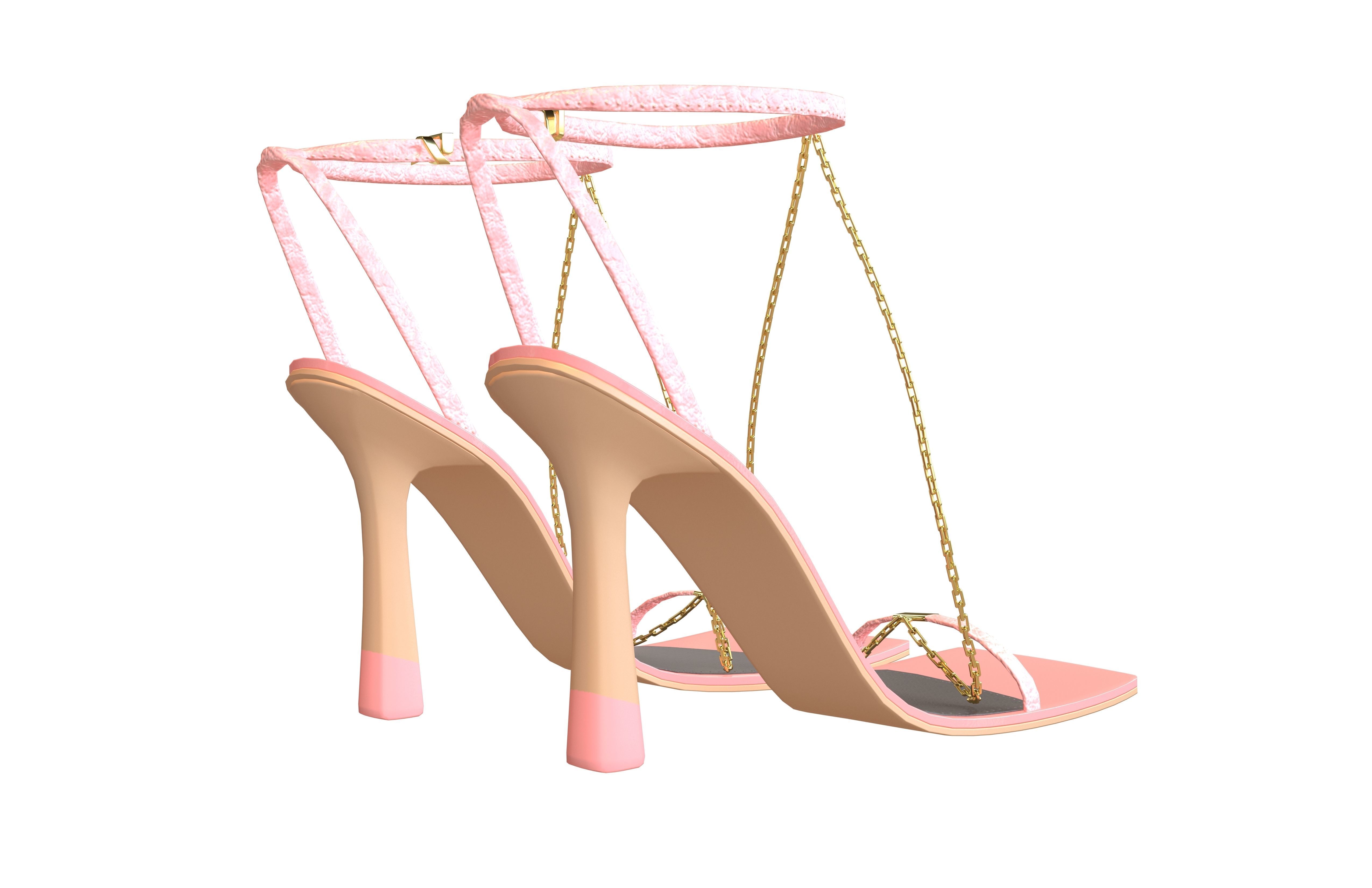 Square Toe Leather Sandals v2 006 Low-poly 3D model_4