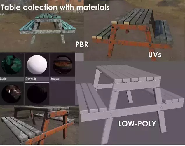 Old worn wooden cafeteria table