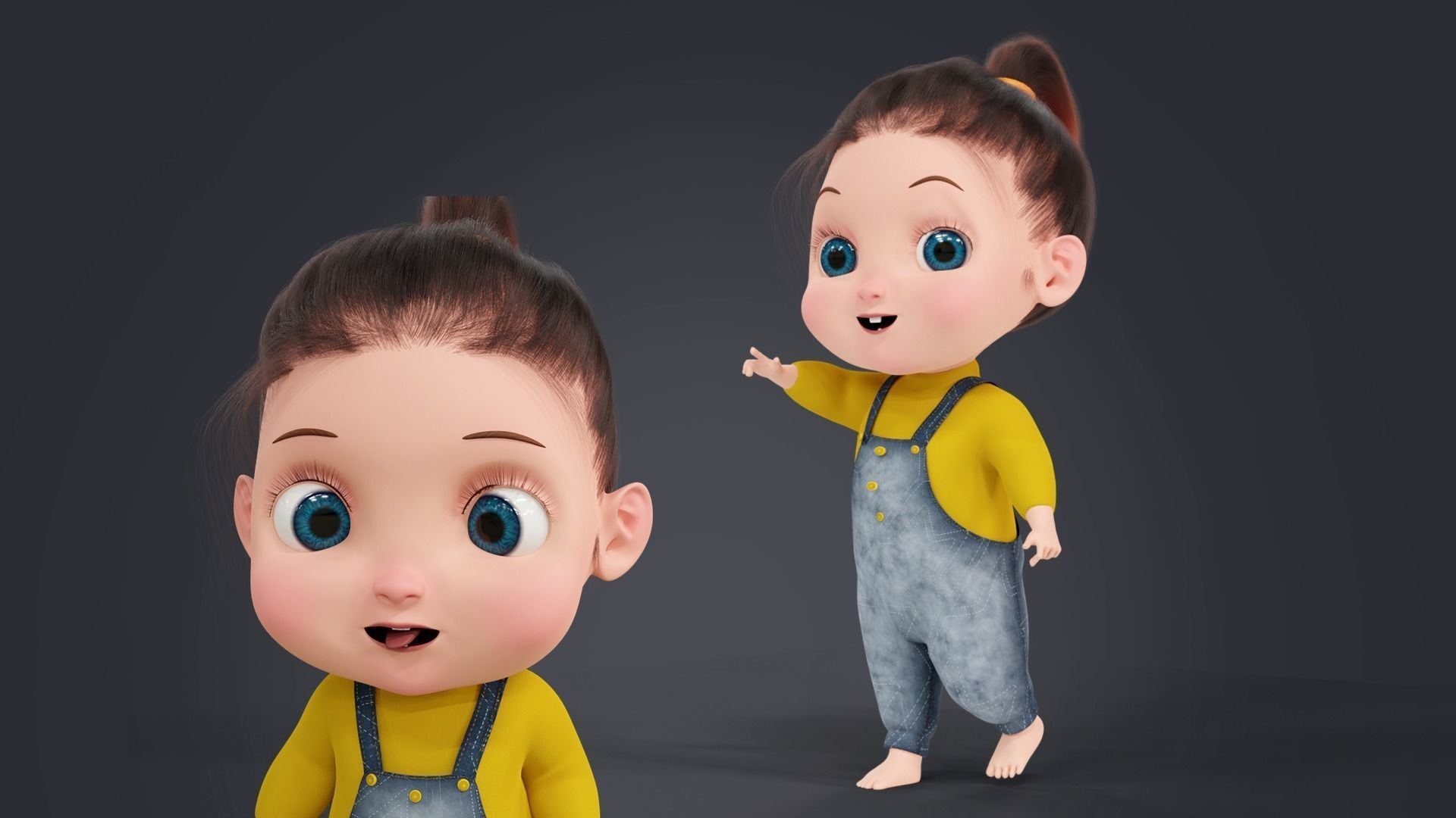Cartoon Fur Baby Girl Cute Character Rigged Low-poly 3D model