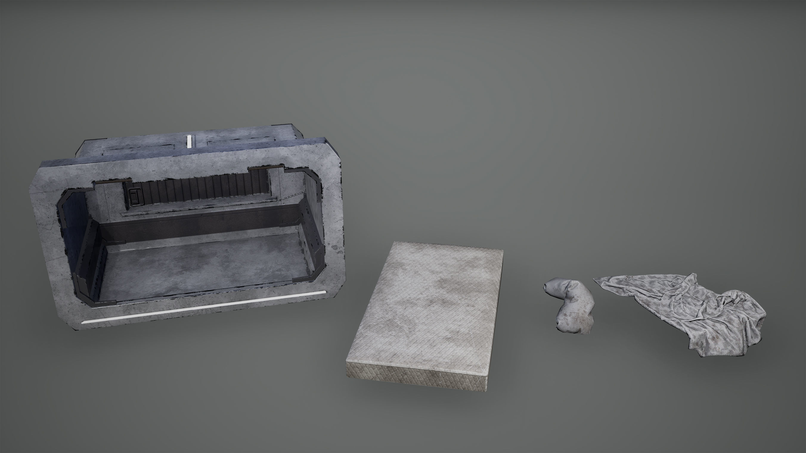 Cyberpunk Bed Blamket Matress Set Low Poly  Game Ready Low-poly 3D model_1