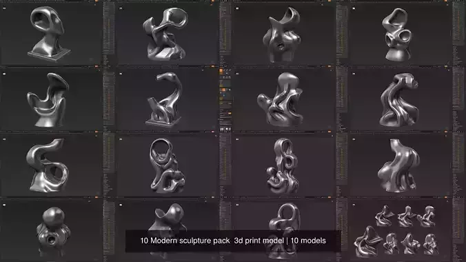 10 Modern sculpture pack  3d print model 3D Model Collection