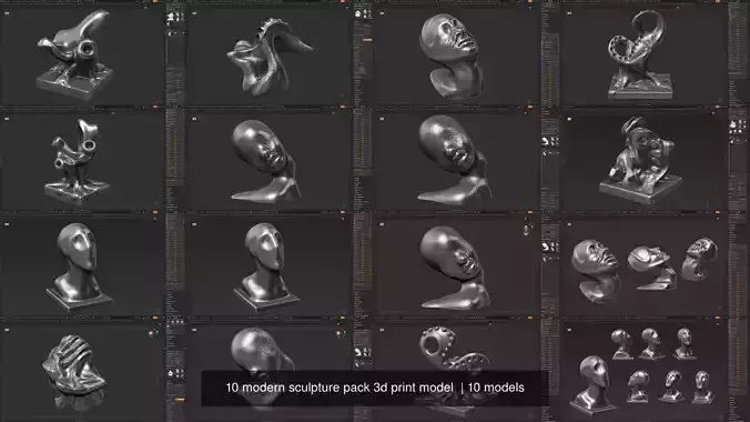 10 modern sculpture pack 3d print model  3D Model Collection