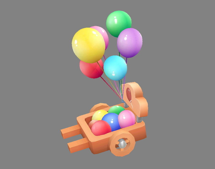 Cartoon Balloon Booth - Wooden Rickshaw Low-poly 3D model_1