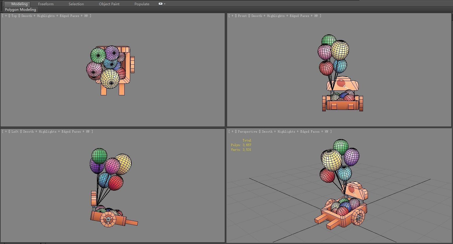 Cartoon Balloon Booth - Wooden Rickshaw Low-poly 3D model_5