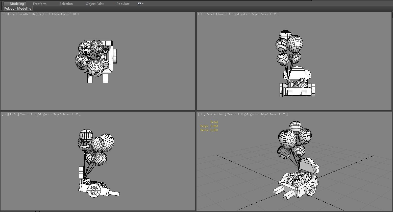 Cartoon Balloon Booth - Wooden Rickshaw Low-poly 3D model_6