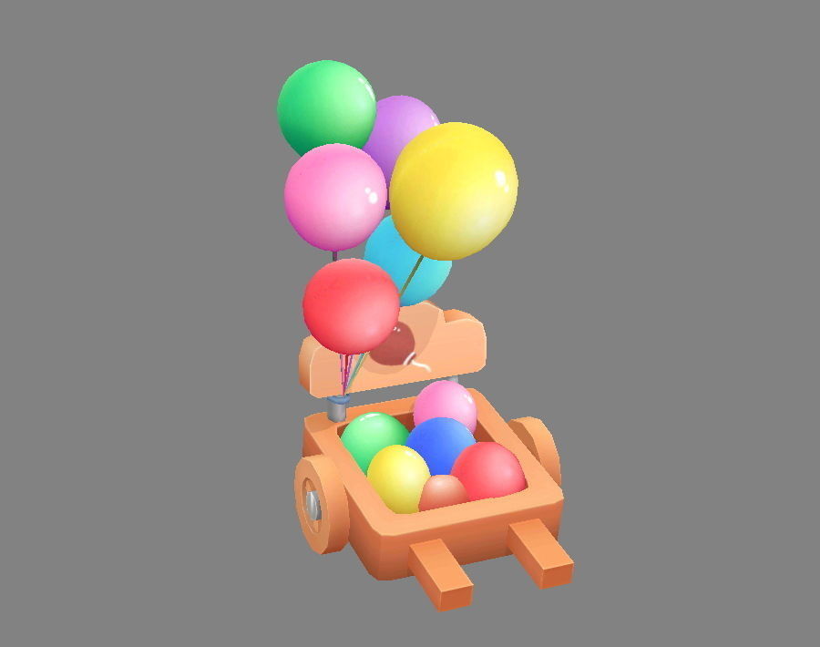 Cartoon Balloon Booth - Wooden Rickshaw Low-poly 3D model_3