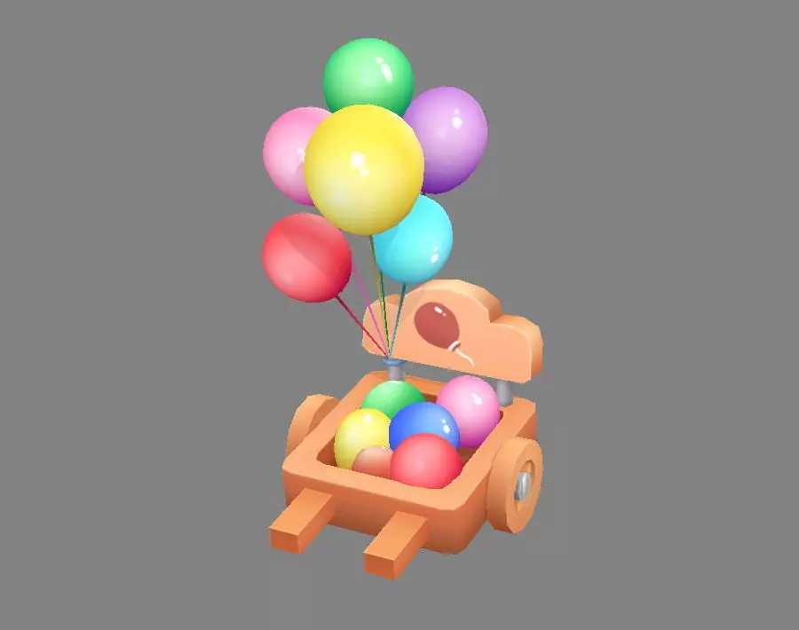 Cartoon Balloon Booth - Wooden Rickshaw Low-poly 3D model_0