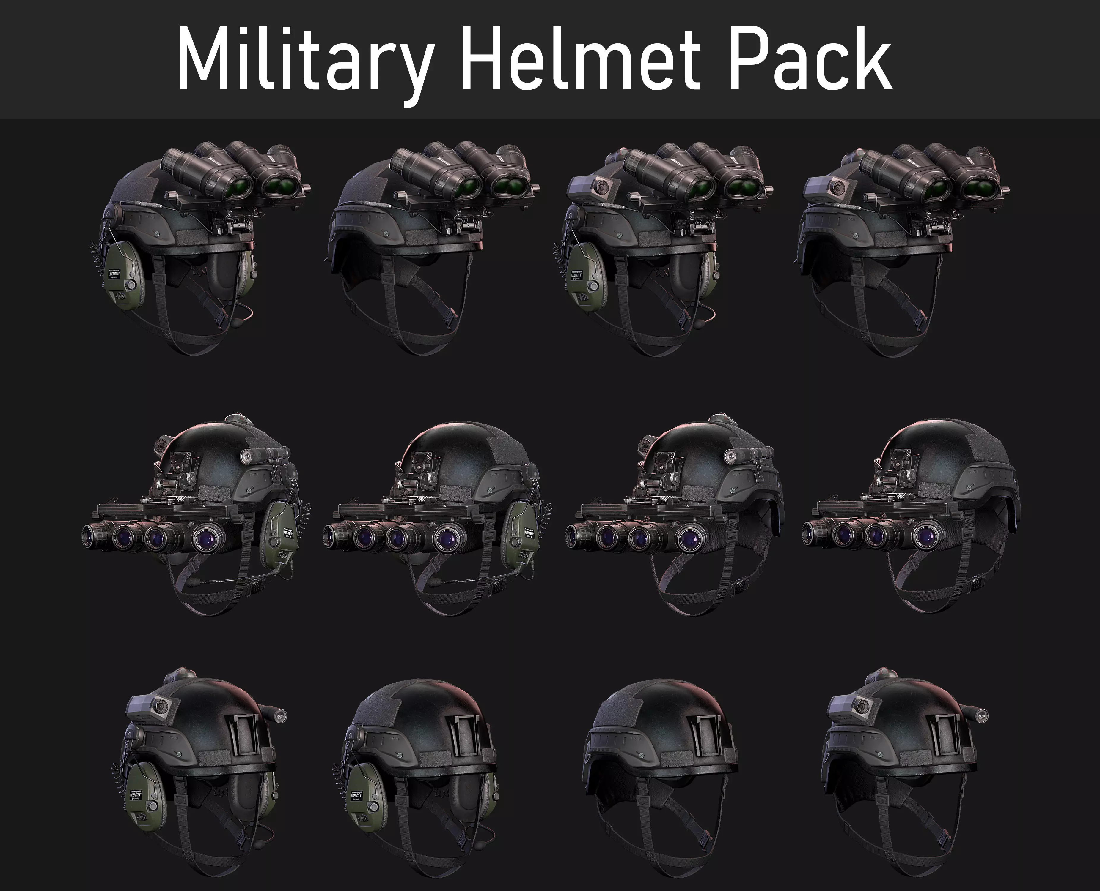 Military Helmet Pack Game Ready Low-poly 3D model