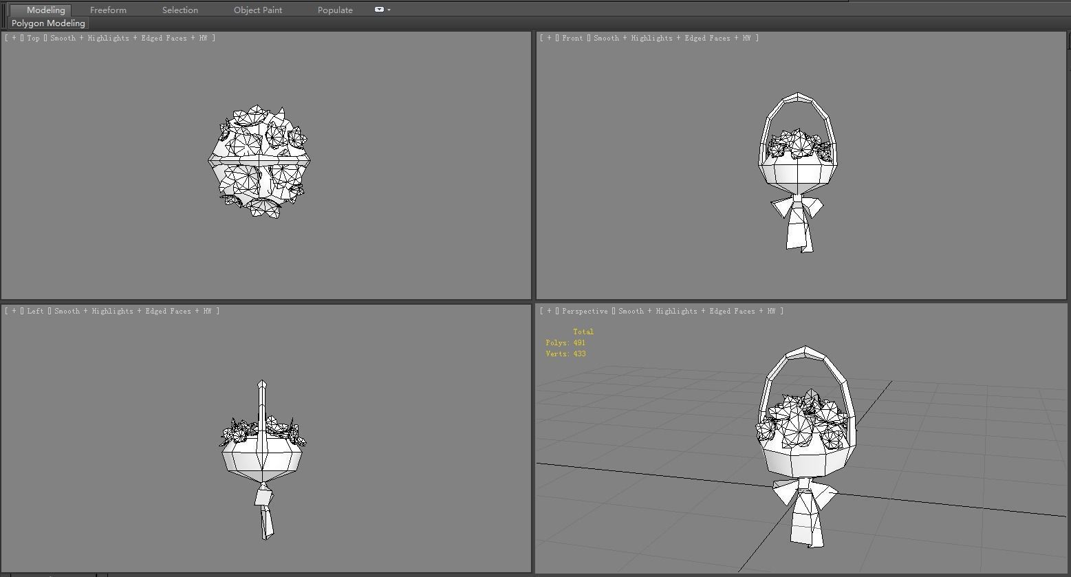Cartoon flower basket Low-poly 3D model_5