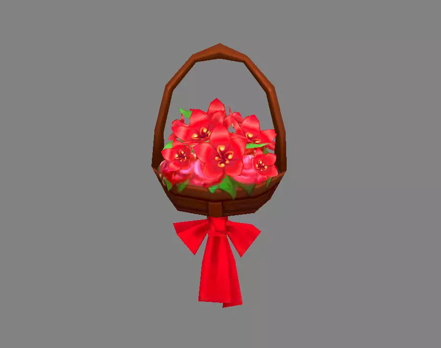 Cartoon flower basket Low-poly 3D model_0