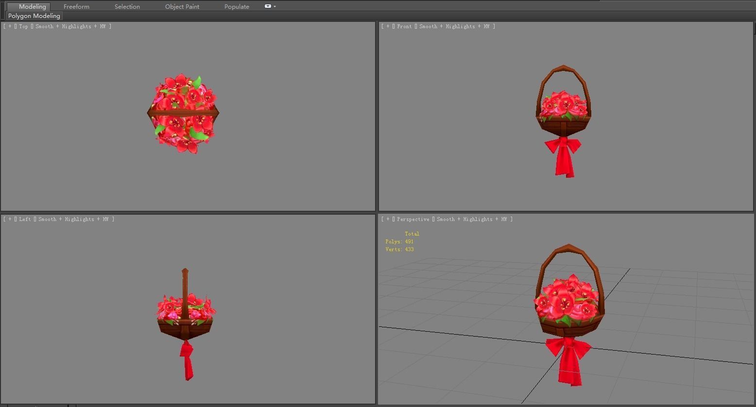 Cartoon flower basket Low-poly 3D model_3