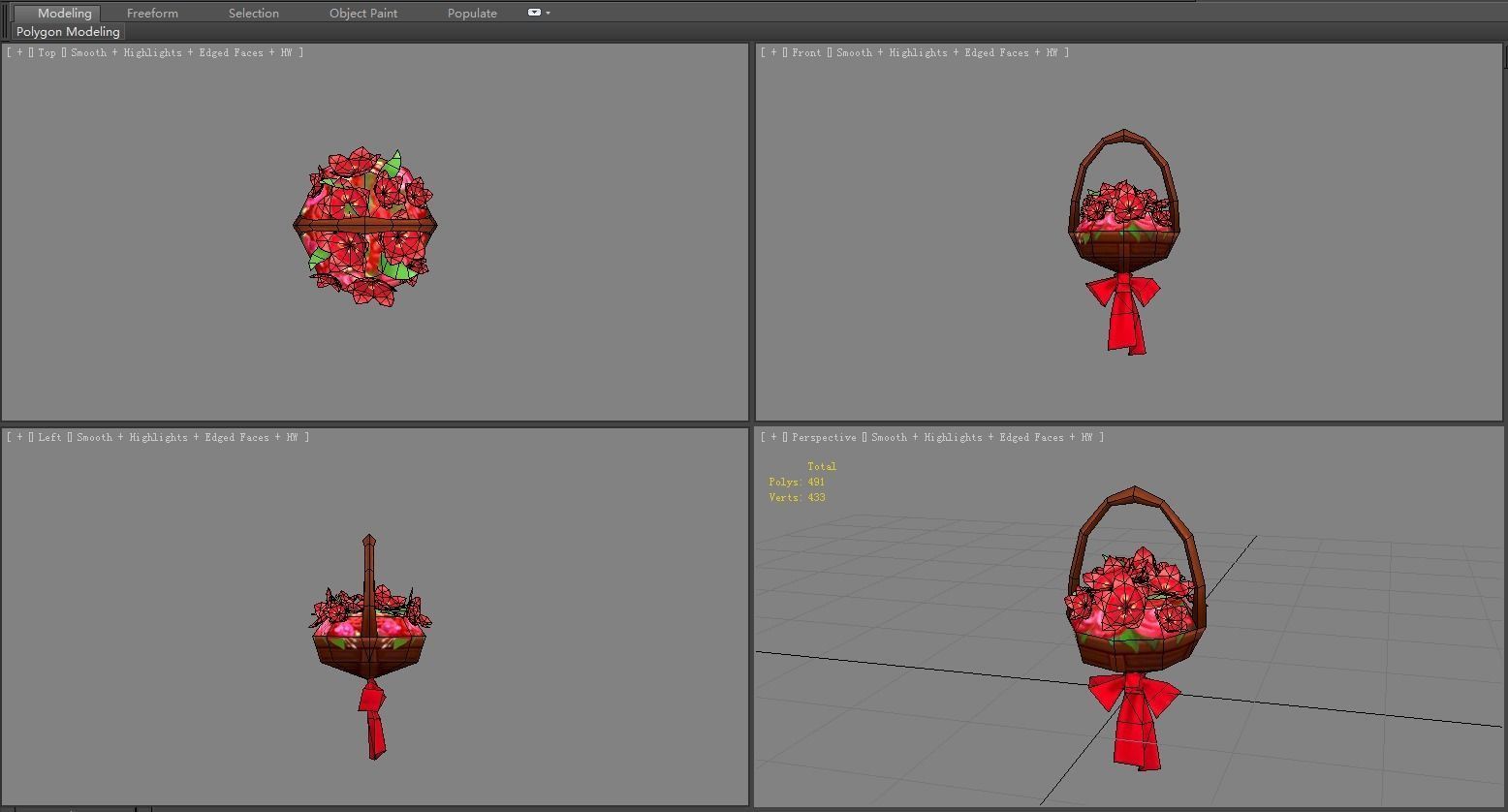Cartoon flower basket Low-poly 3D model_4