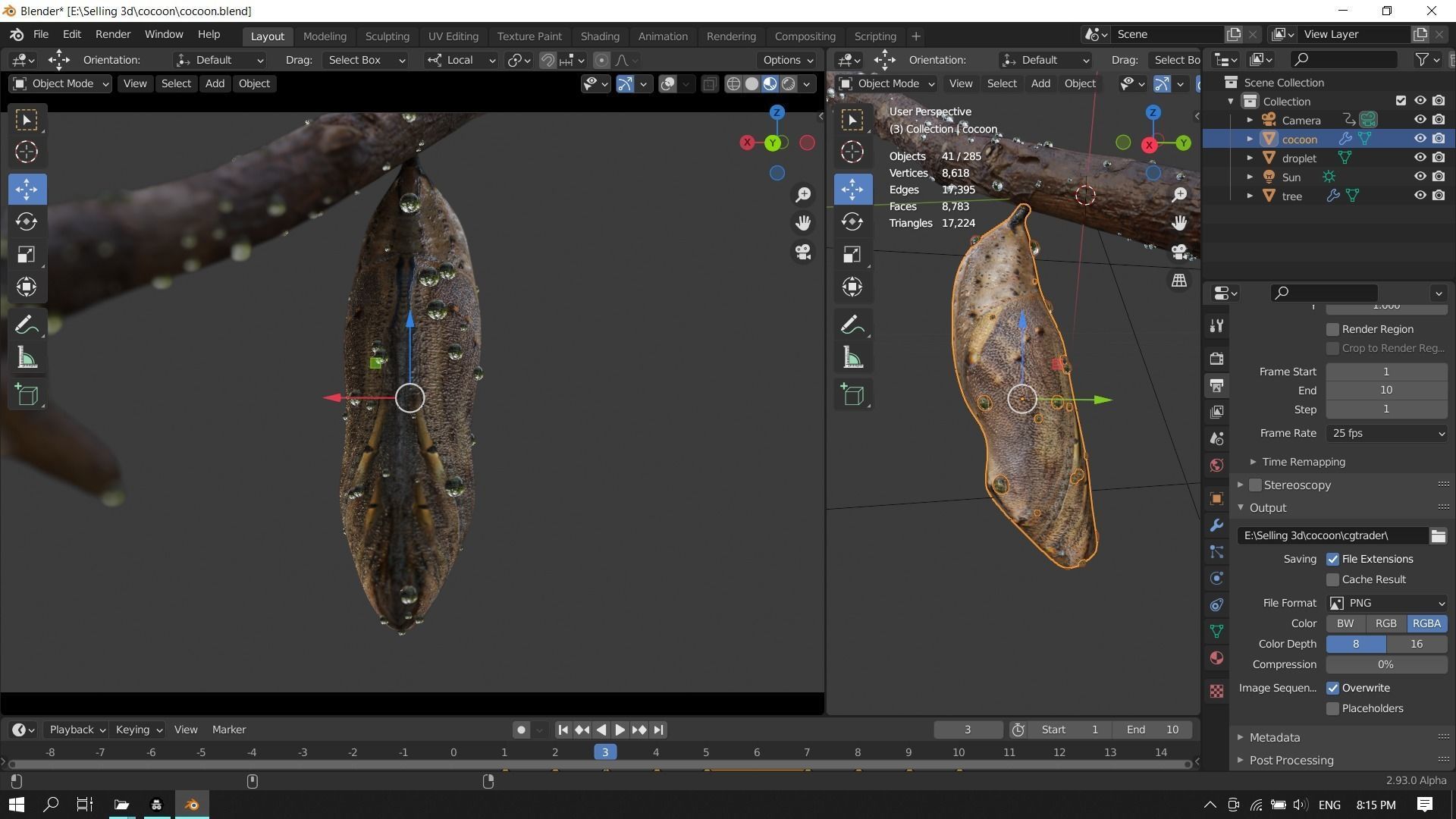 Butterfly cocoon Low-poly 3D model_14
