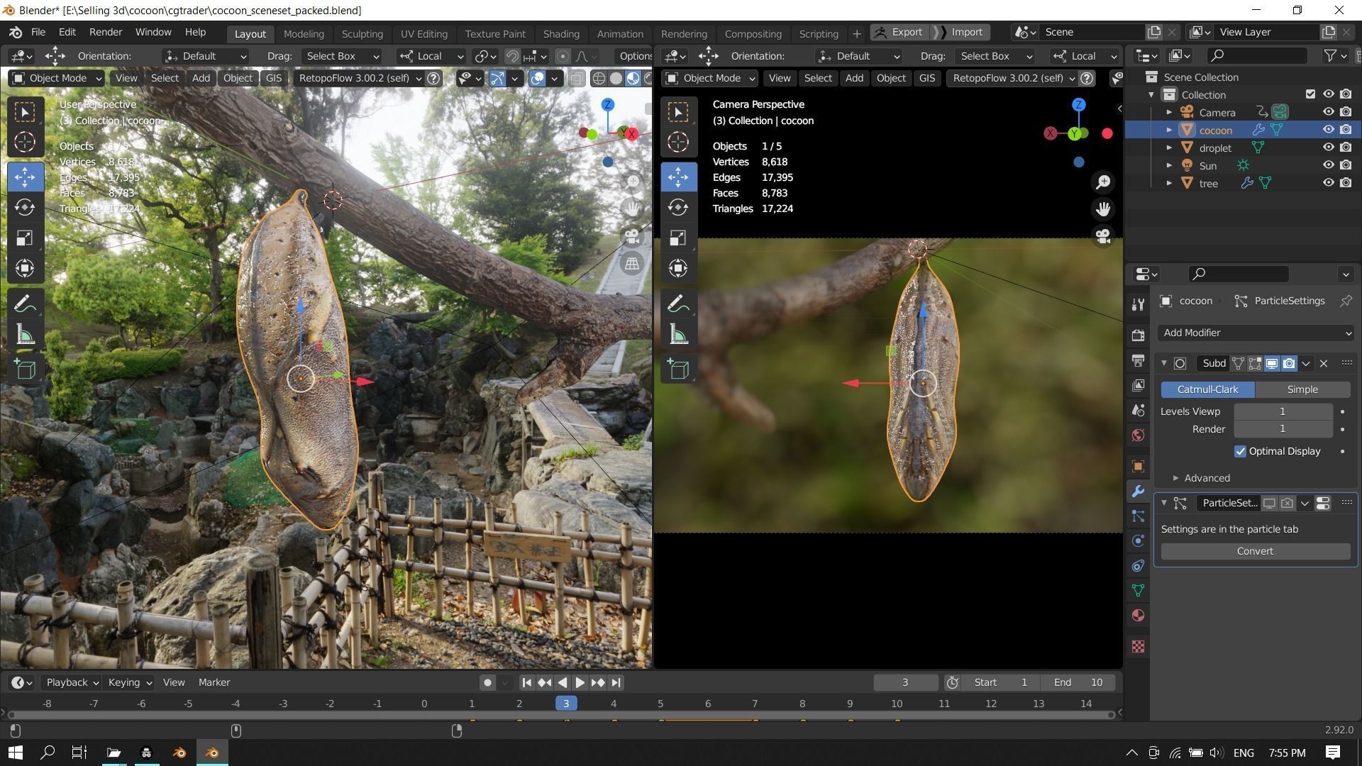 Butterfly cocoon Low-poly 3D model_13
