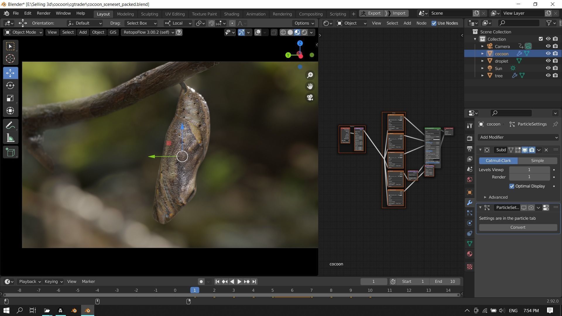 Butterfly cocoon Low-poly 3D model_16