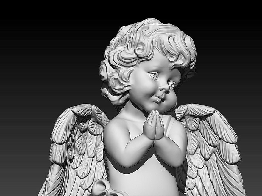 praying baby angel statue Sculpture jewelry gold 3D print model_3