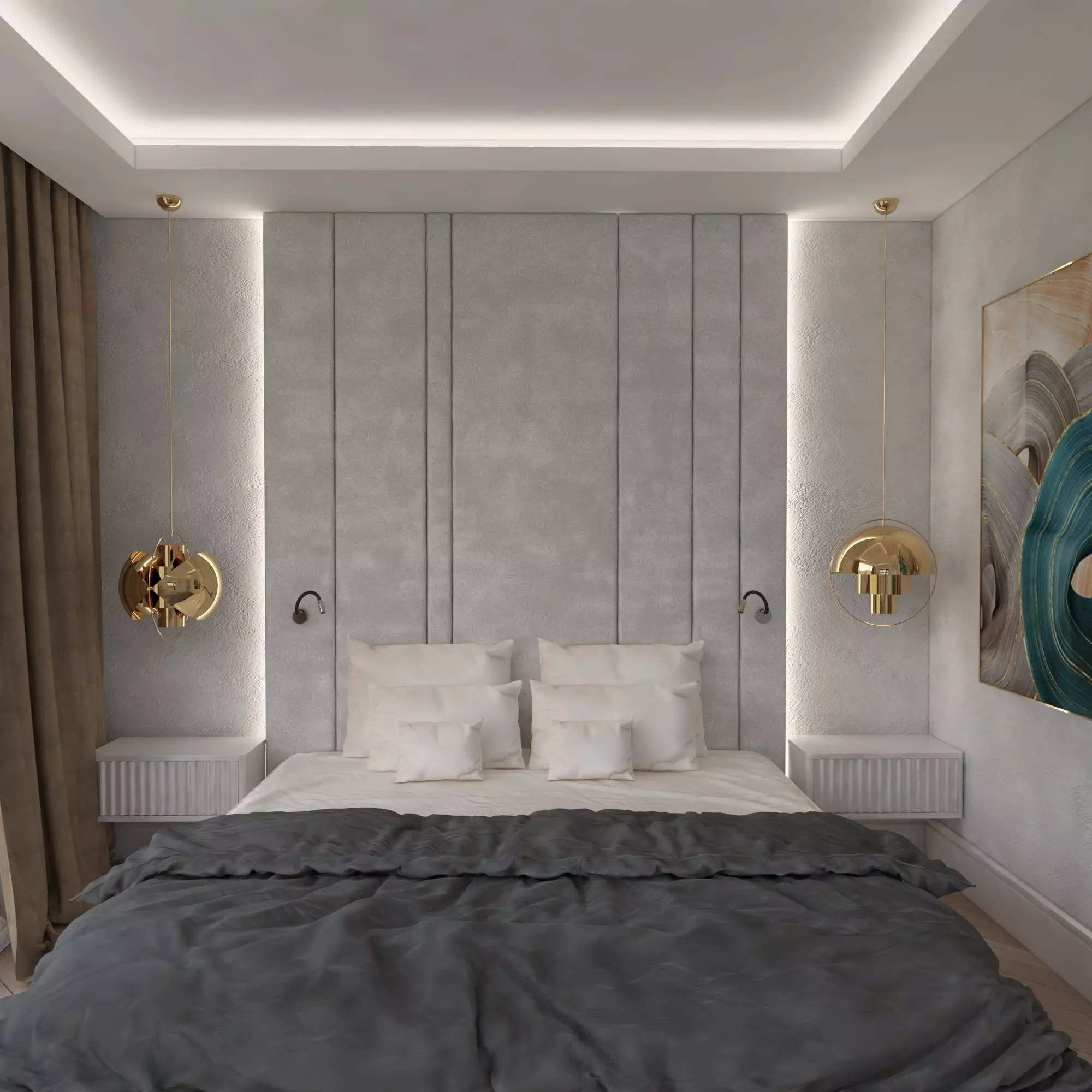 Bedroom modern with walls and gold accents 3D model