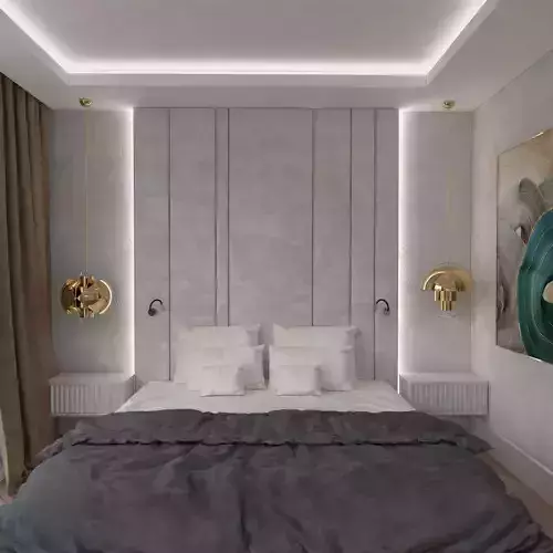 Bedroom modern with walls and gold accents