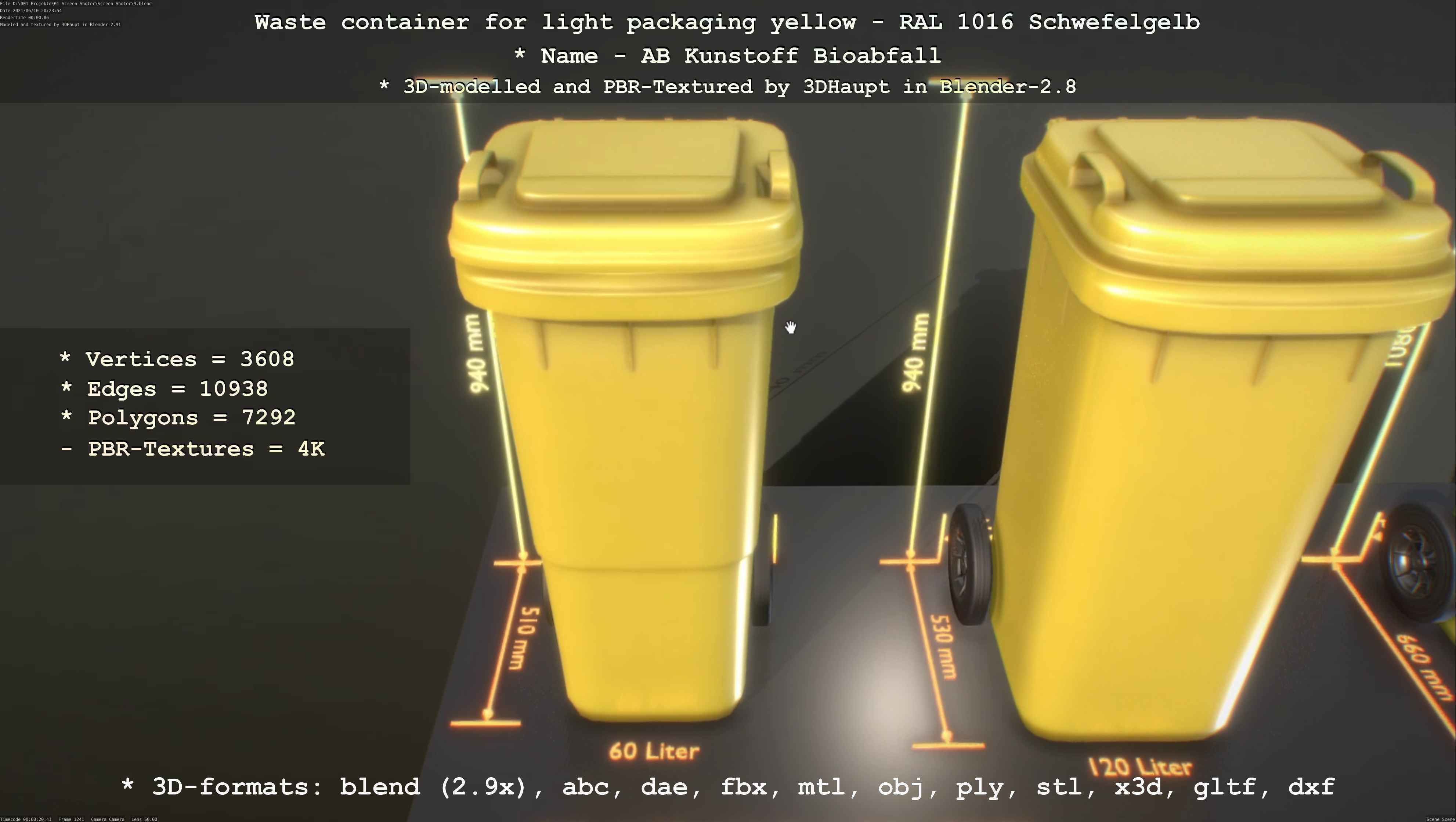 Waste container for light packaging yellow - RAL 1016  Low-poly 3D model_81