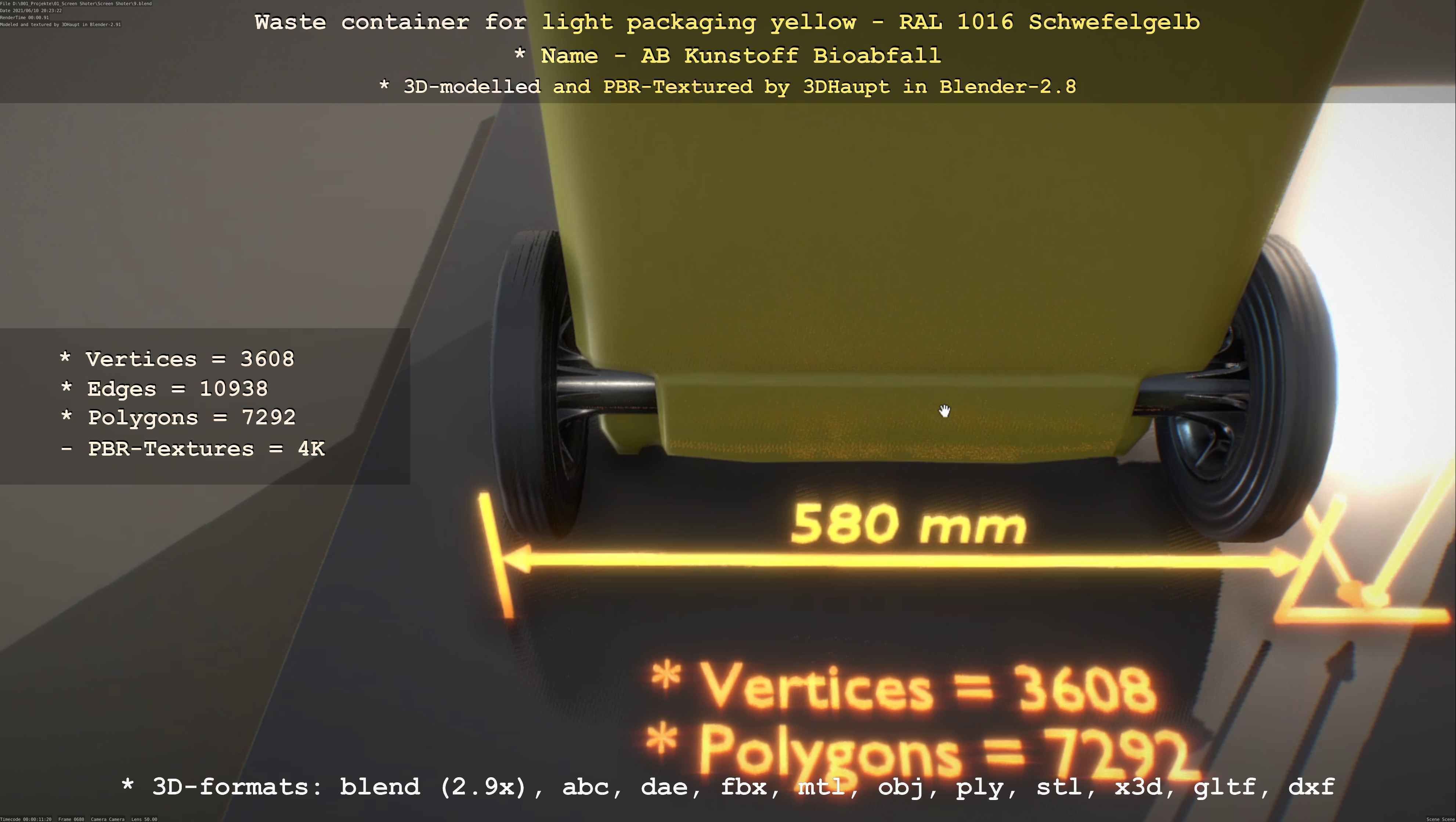 Waste container for light packaging yellow - RAL 1016  Low-poly 3D model_53