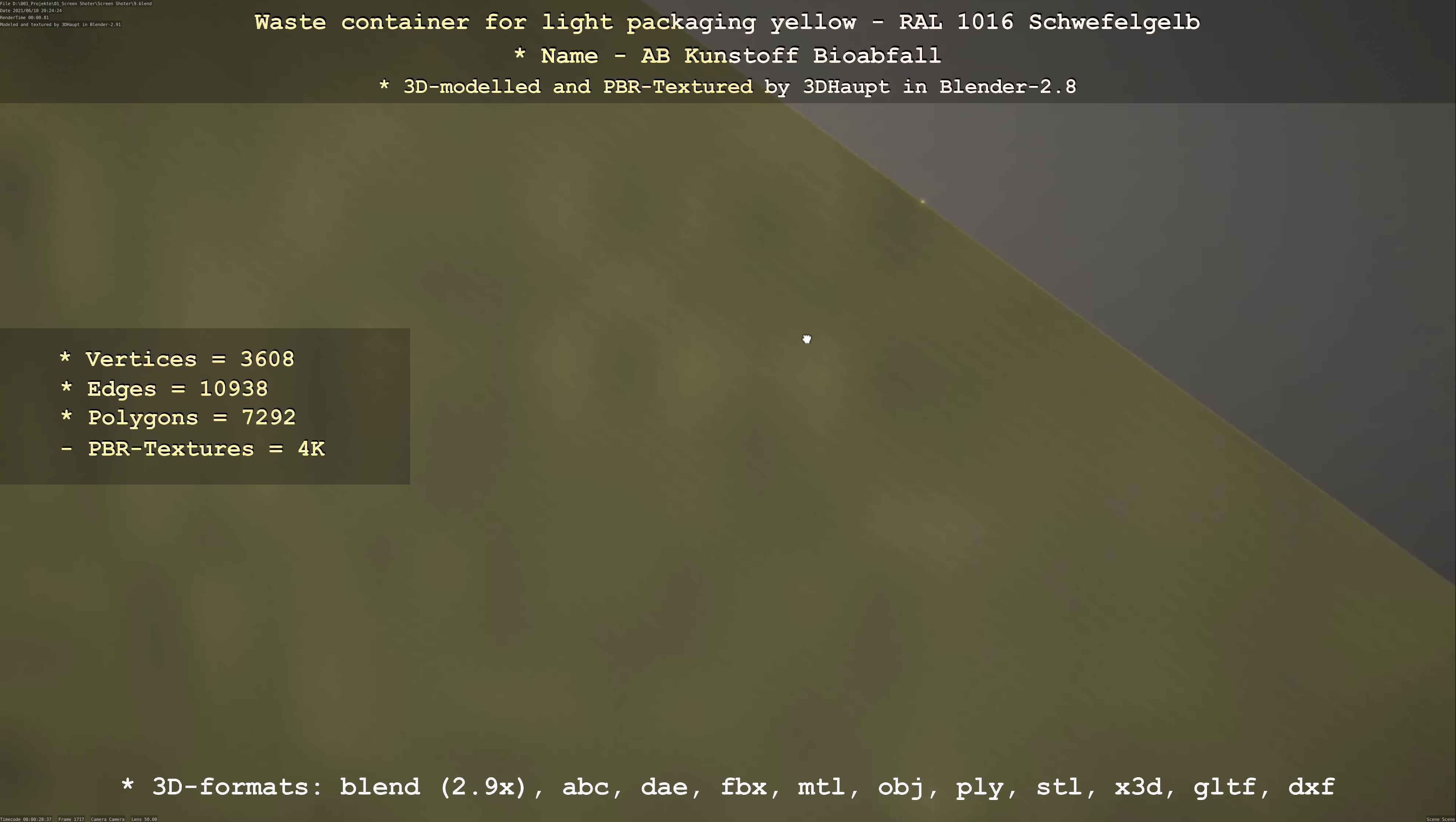 Waste container for light packaging yellow - RAL 1016  Low-poly 3D model_103