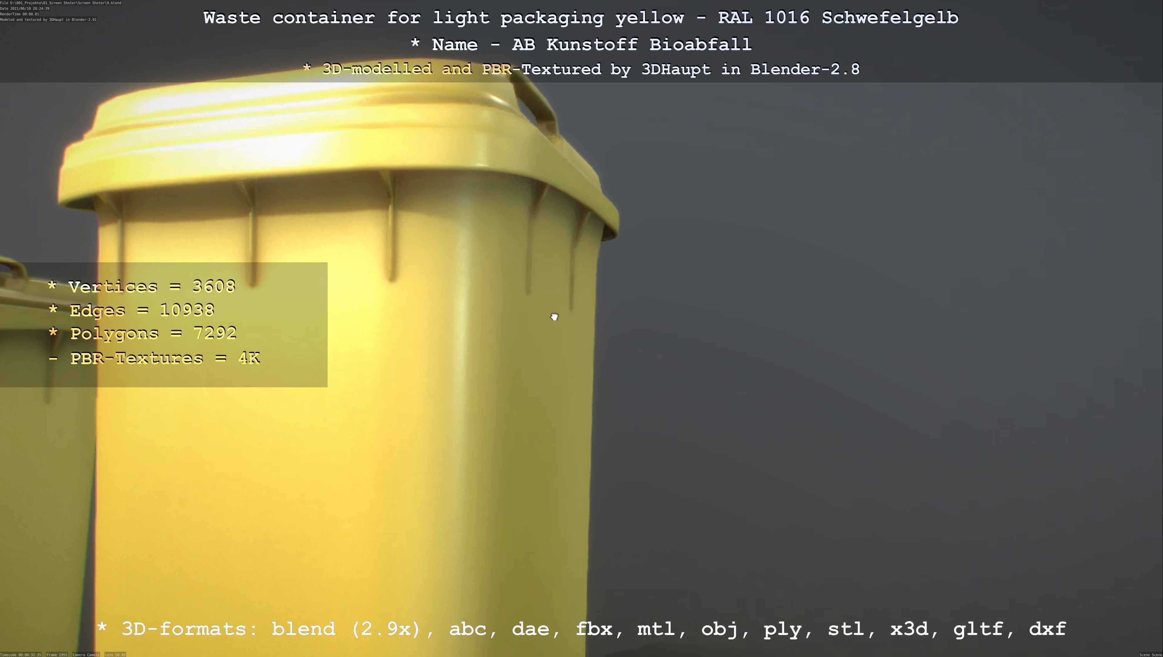 Waste container for light packaging yellow - RAL 1016  Low-poly 3D model_113