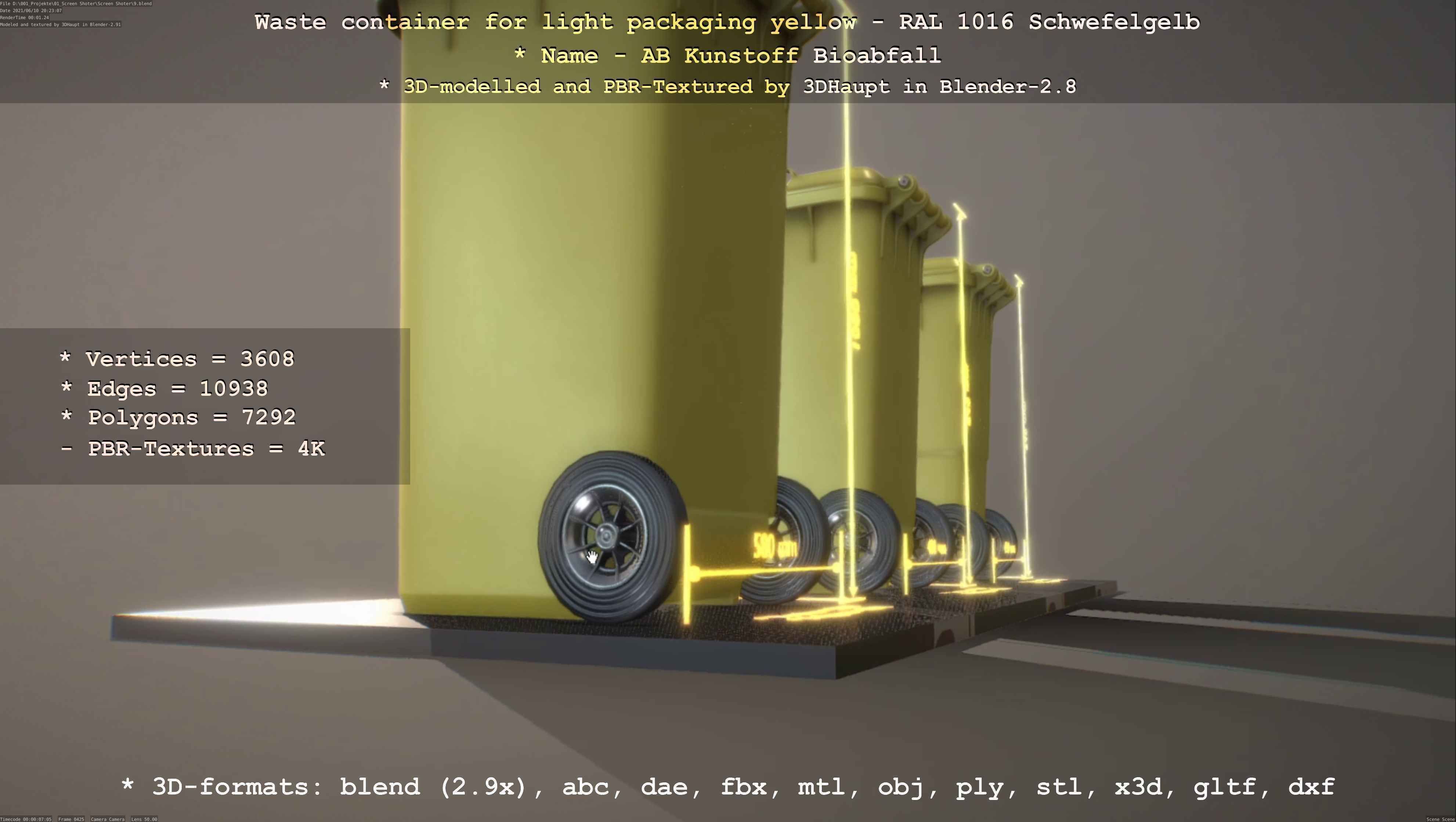 Waste container for light packaging yellow - RAL 1016  Low-poly 3D model_118