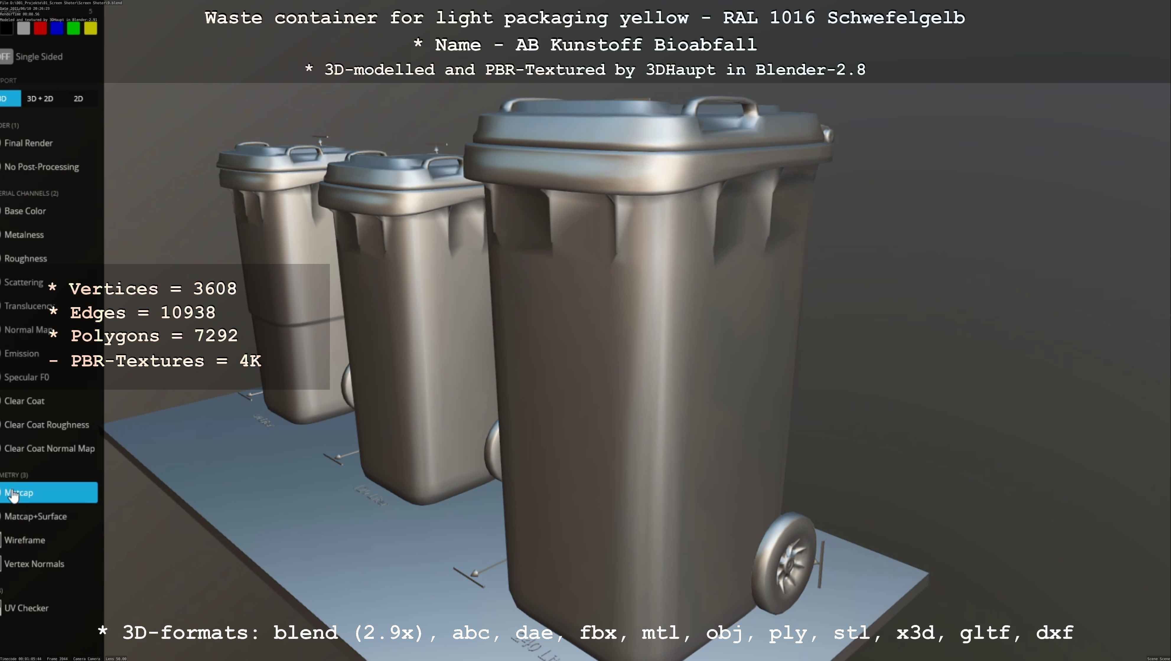 Waste container for light packaging yellow - RAL 1016  Low-poly 3D model_19