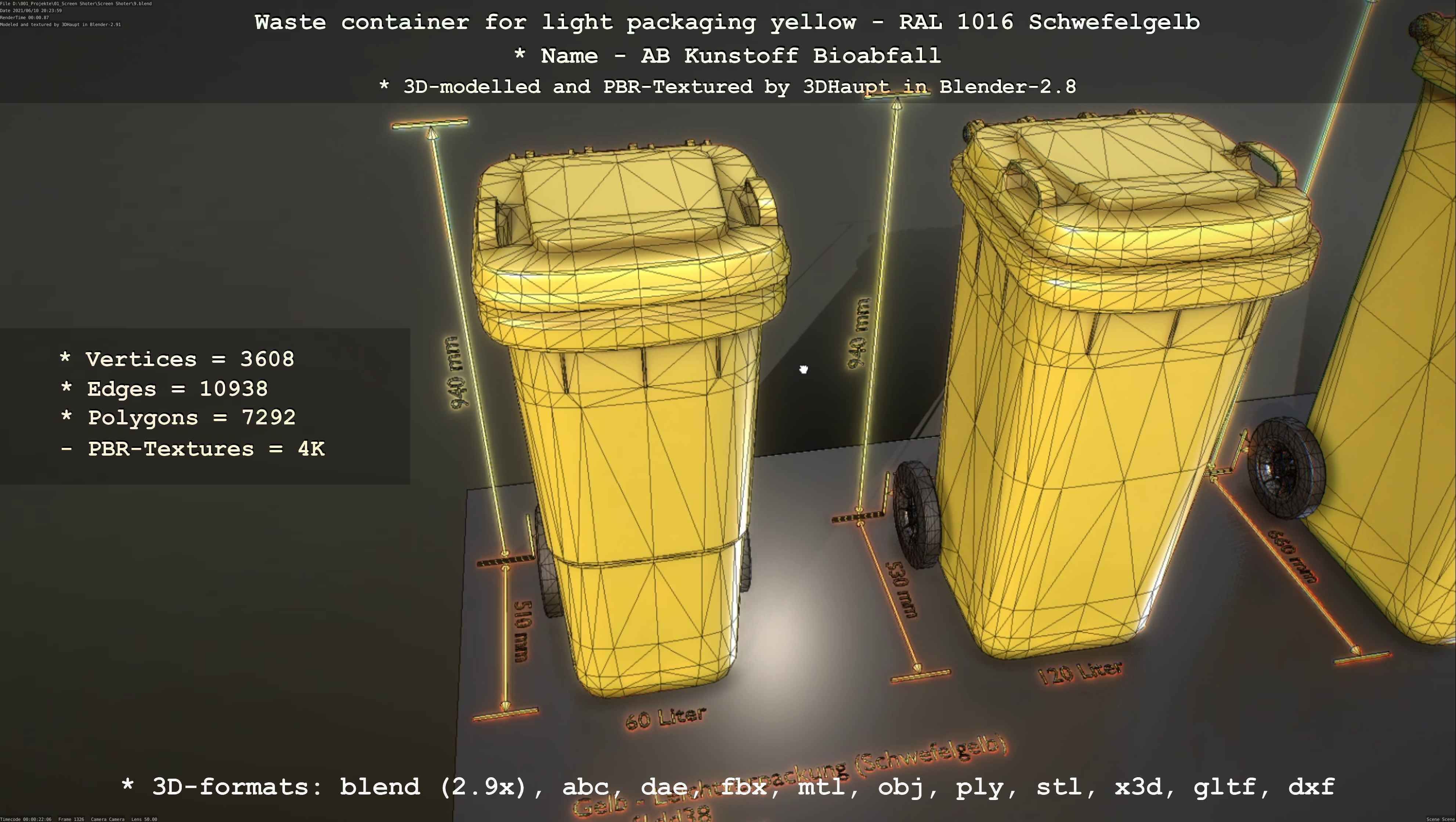 Waste container for light packaging yellow - RAL 1016  Low-poly 3D model_87