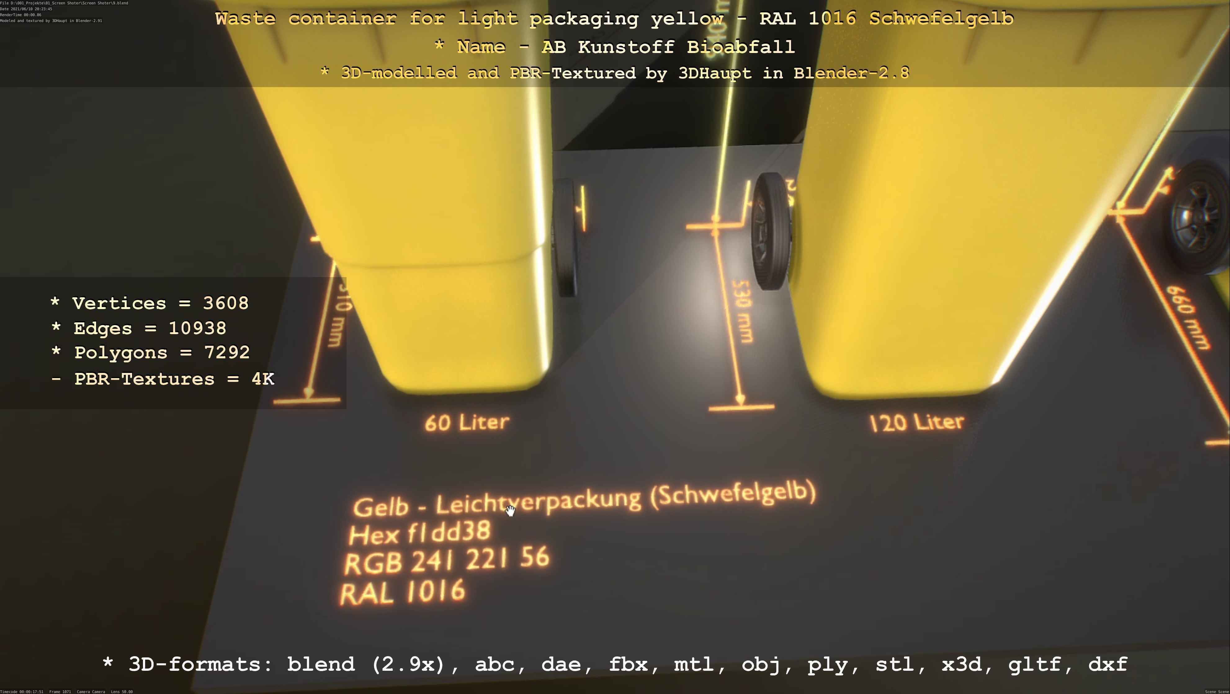 Waste container for light packaging yellow - RAL 1016  Low-poly 3D model_72