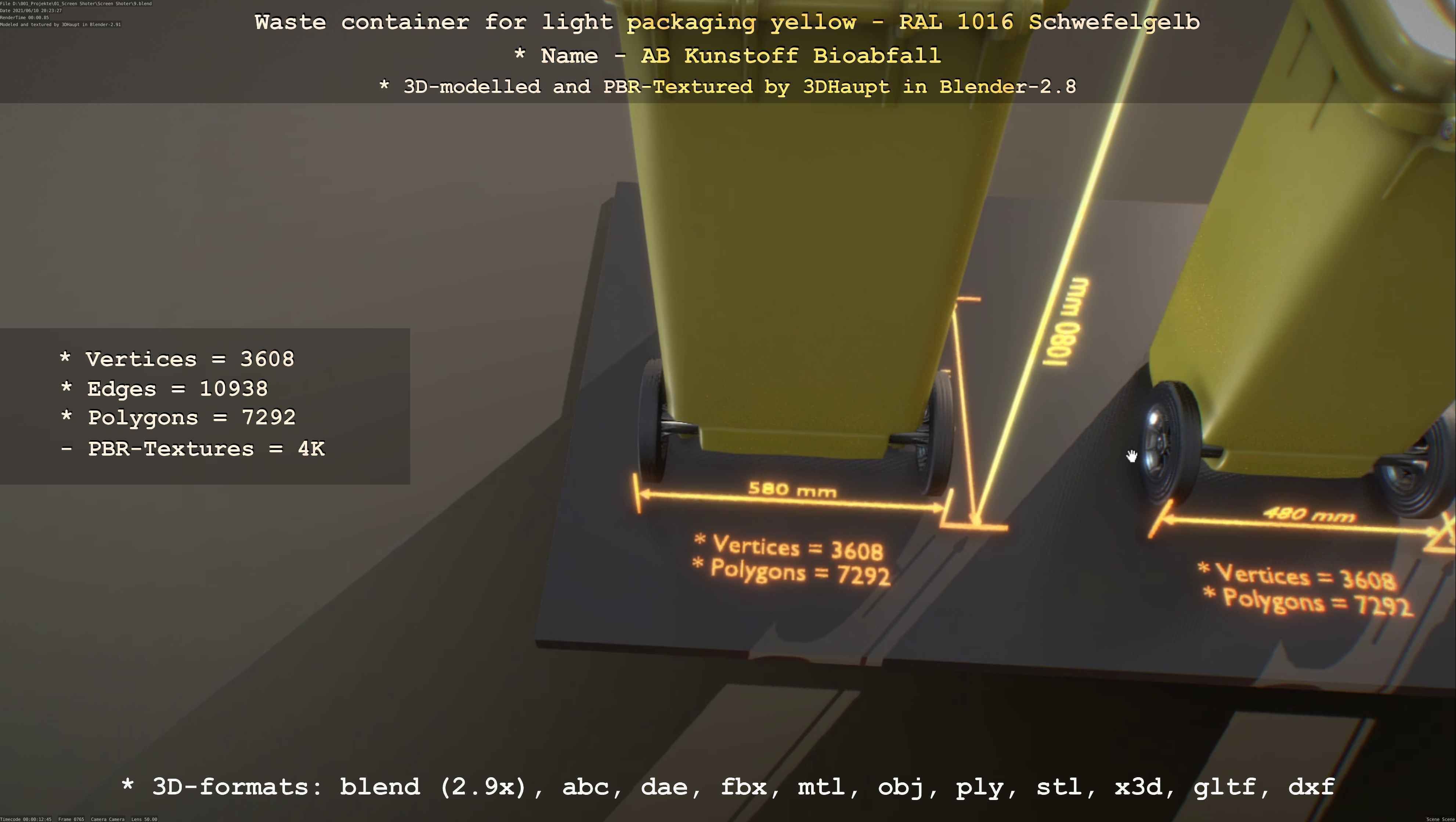 Waste container for light packaging yellow - RAL 1016  Low-poly 3D model_56