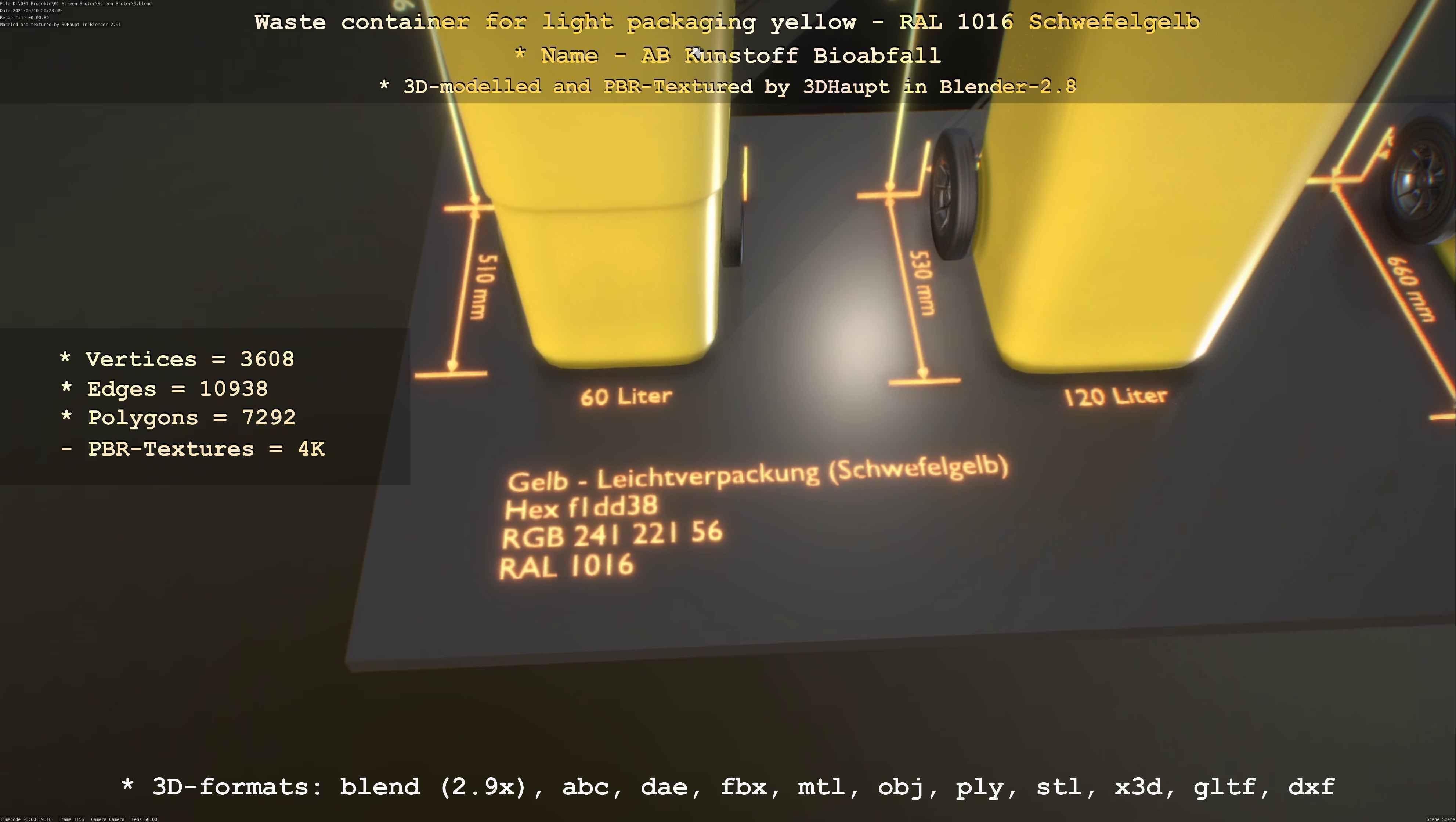 Waste container for light packaging yellow - RAL 1016  Low-poly 3D model_76