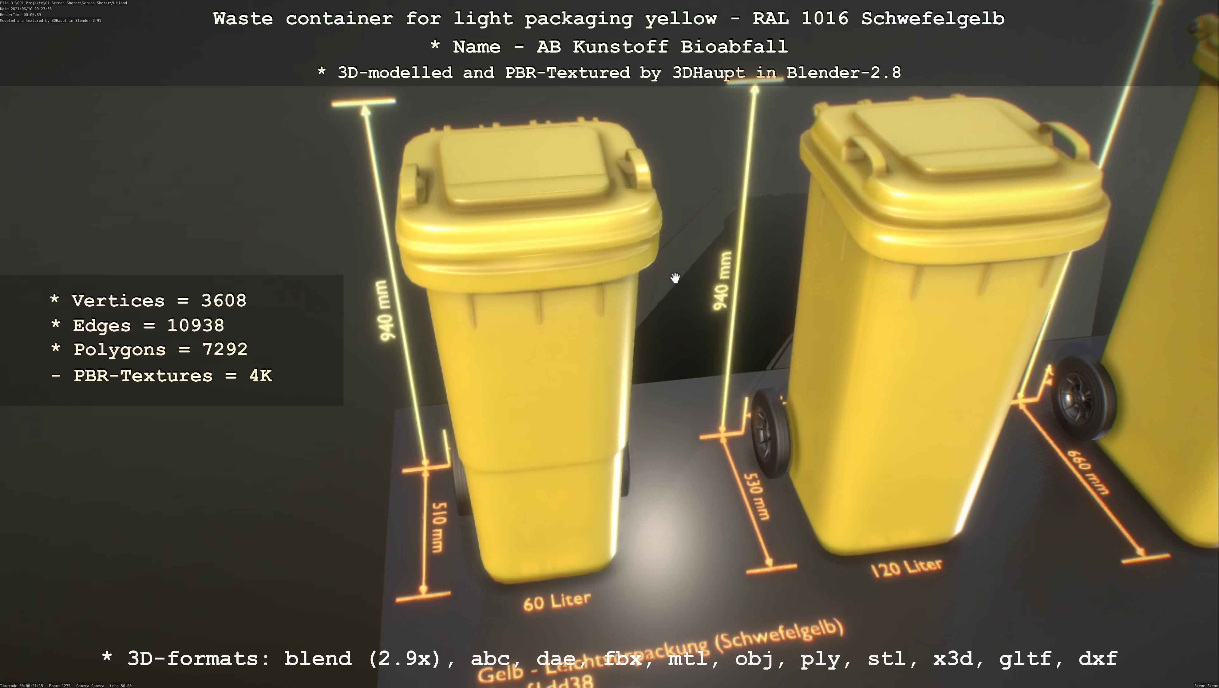 Waste container for light packaging yellow - RAL 1016  Low-poly 3D model_83