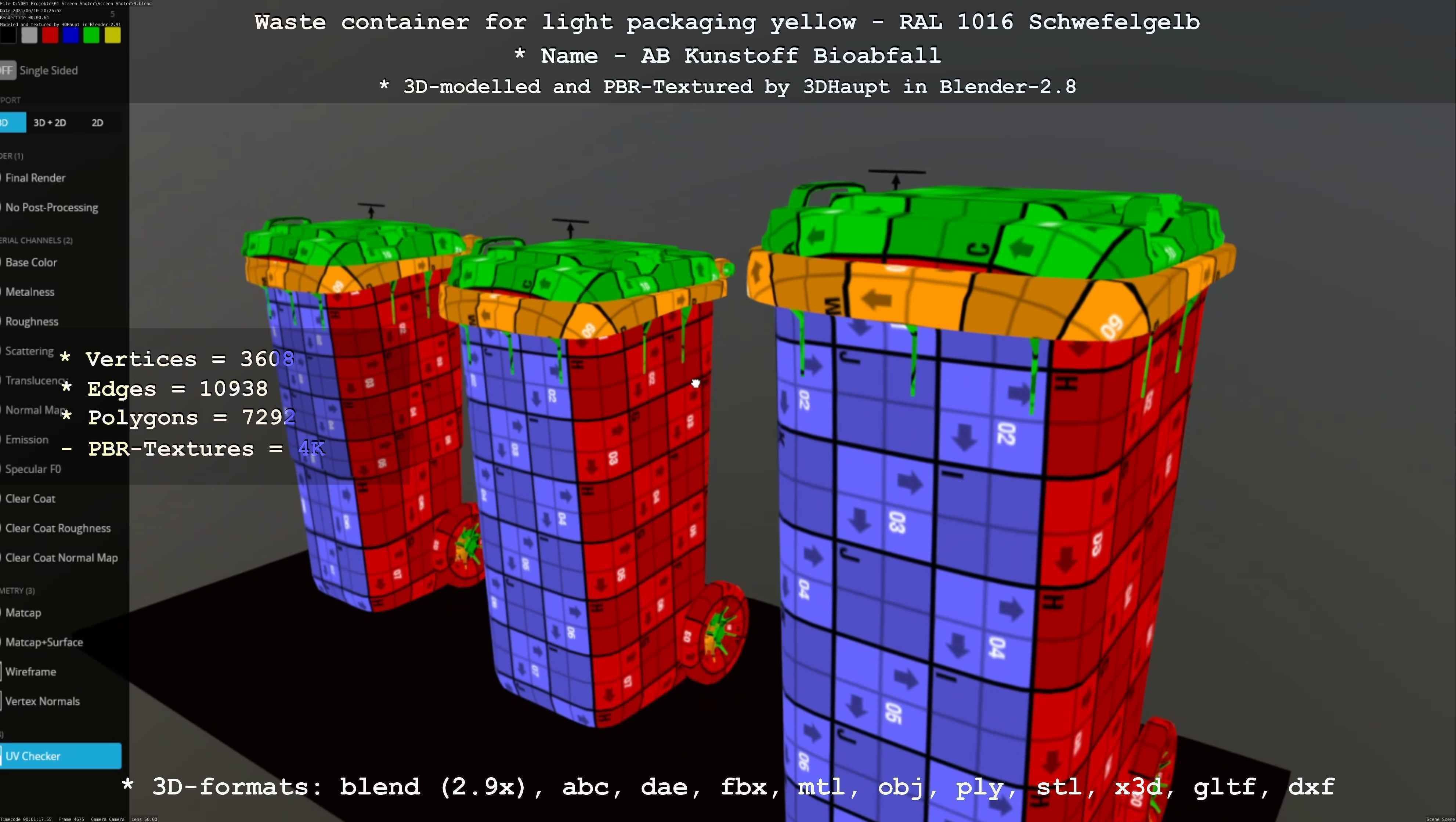 Waste container for light packaging yellow - RAL 1016  Low-poly 3D model_28