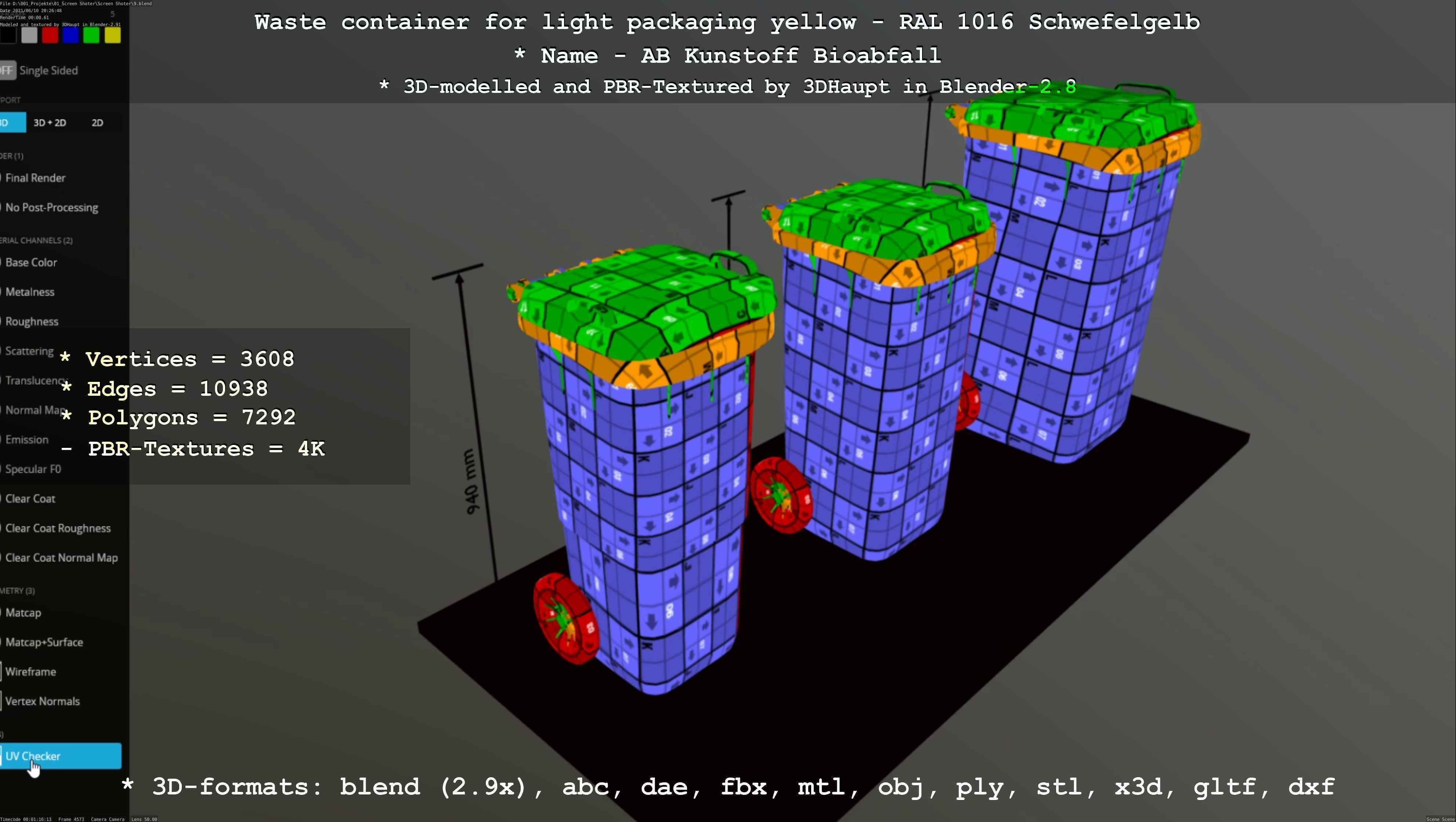 Waste container for light packaging yellow - RAL 1016  Low-poly 3D model_27
