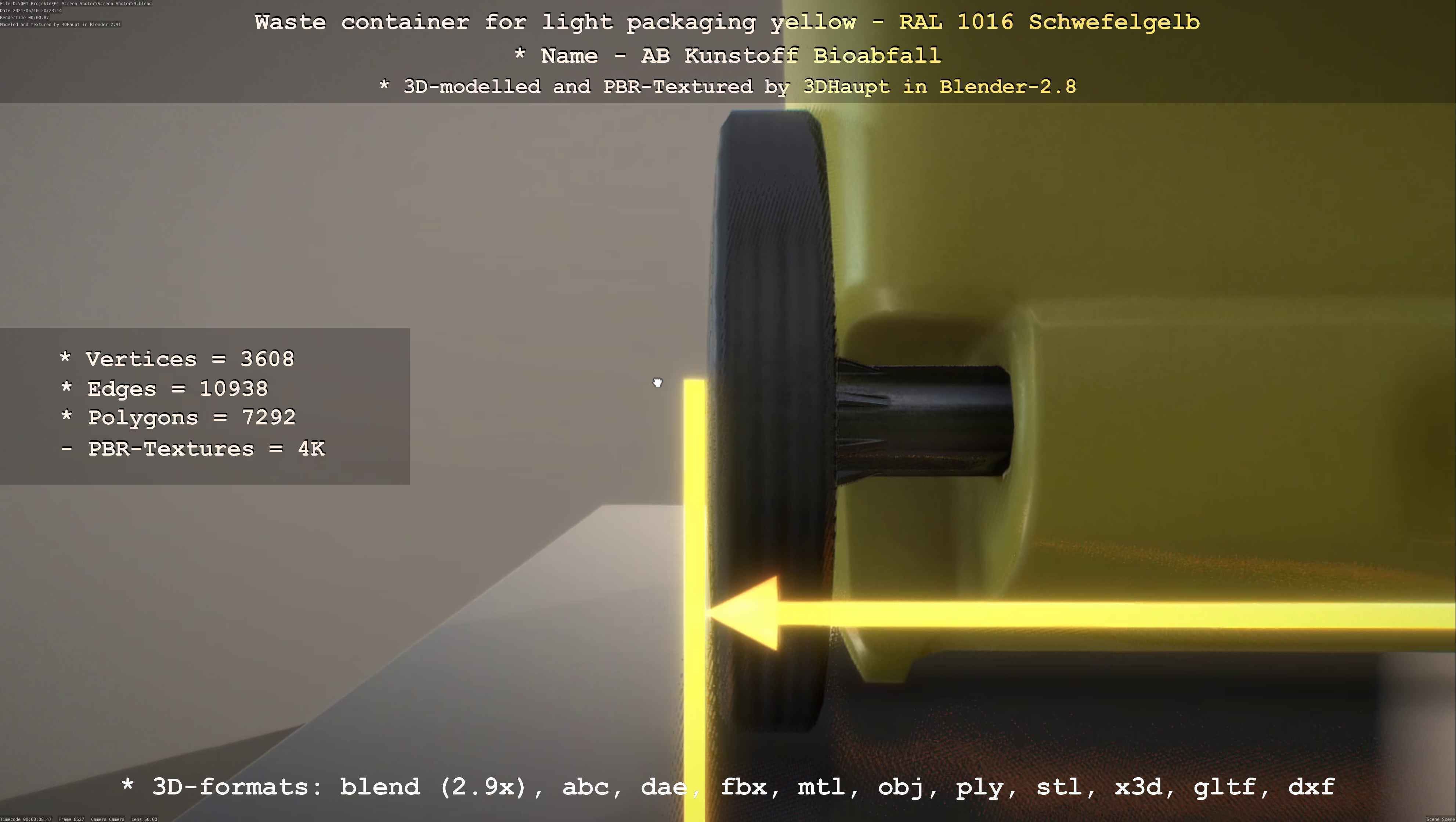 Waste container for light packaging yellow - RAL 1016  Low-poly 3D model_46