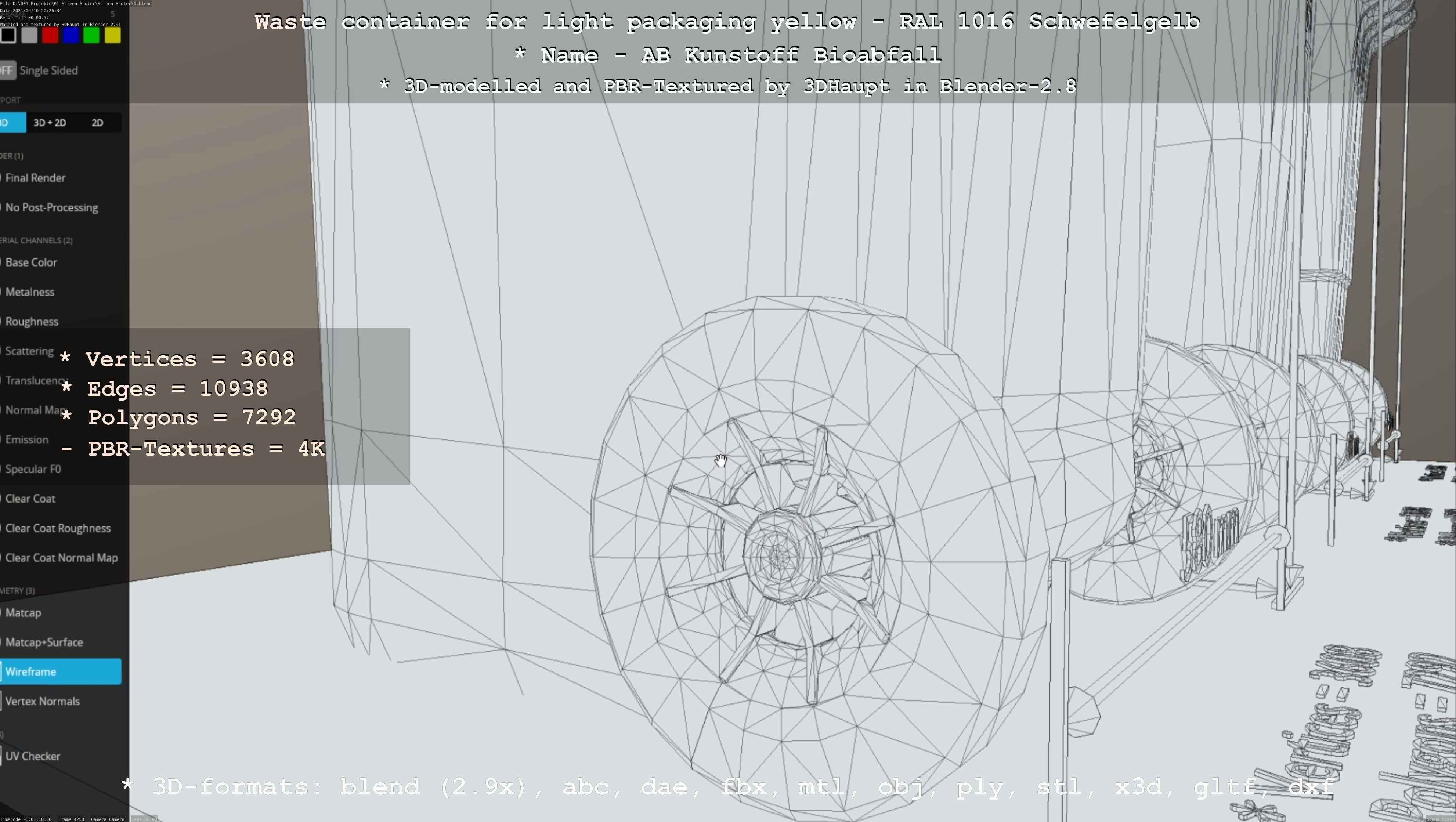 Waste container for light packaging yellow - RAL 1016  Low-poly 3D model_22