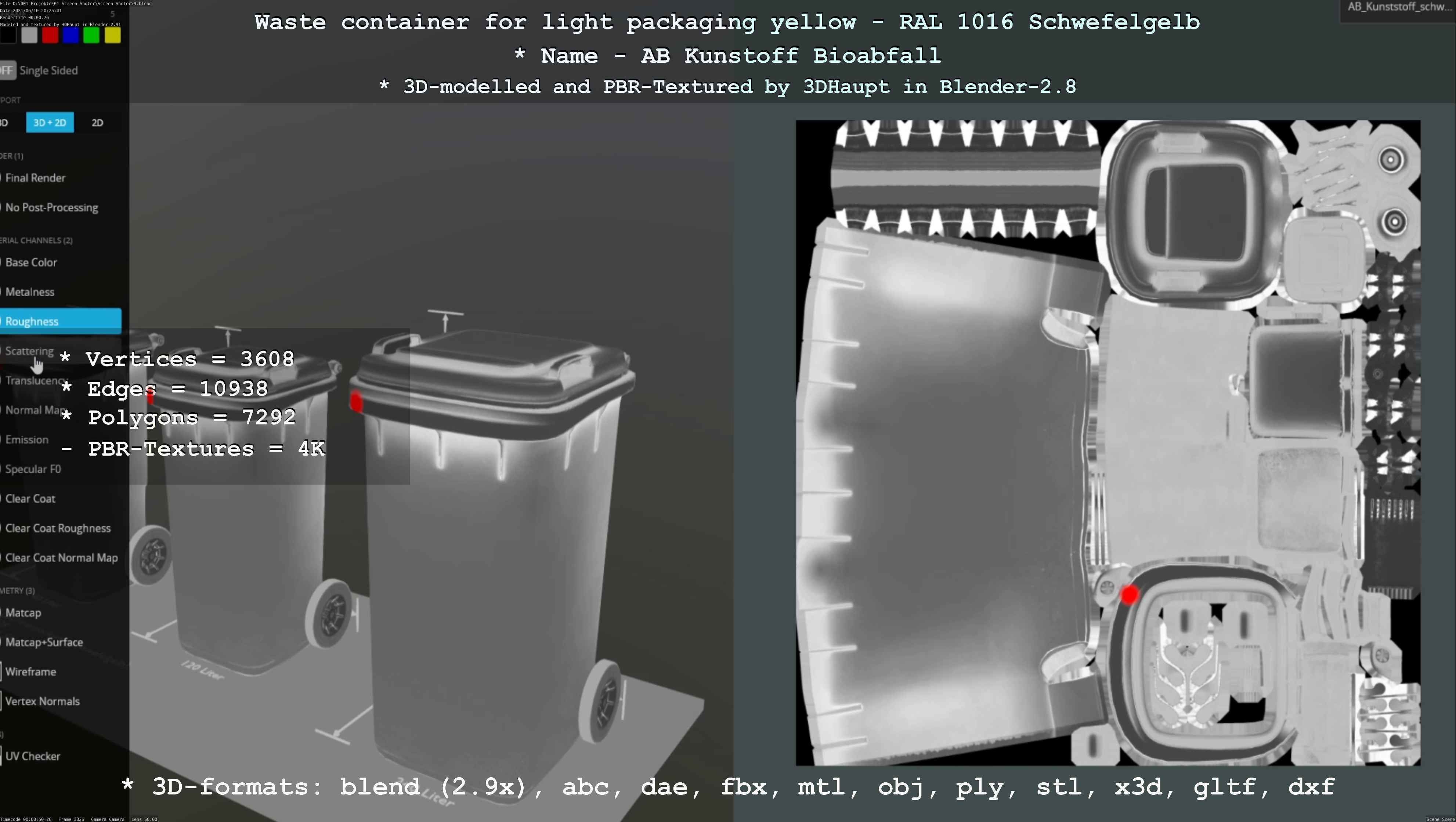 Waste container for light packaging yellow - RAL 1016  Low-poly 3D model_16