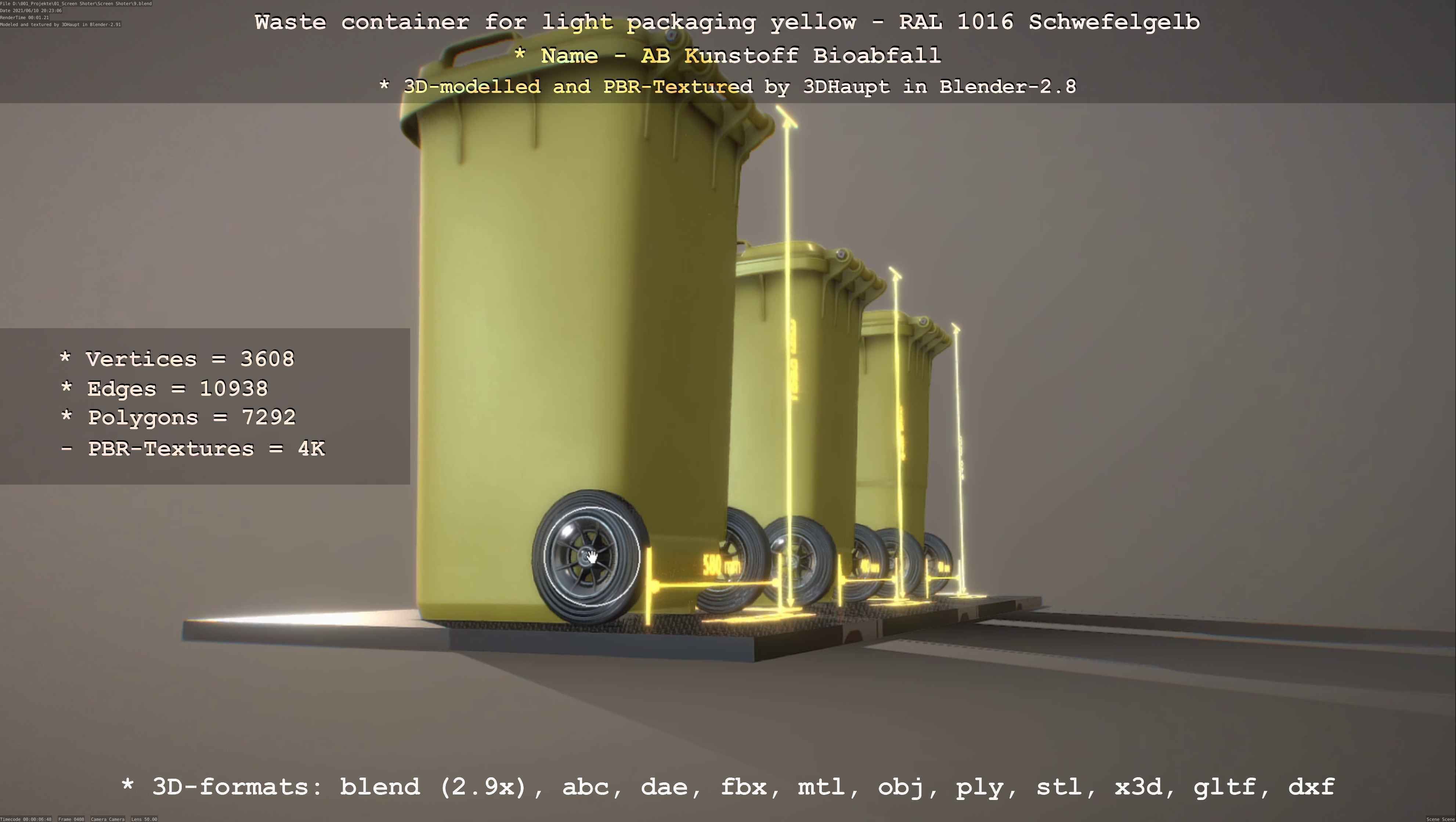 Waste container for light packaging yellow - RAL 1016  Low-poly 3D model_107